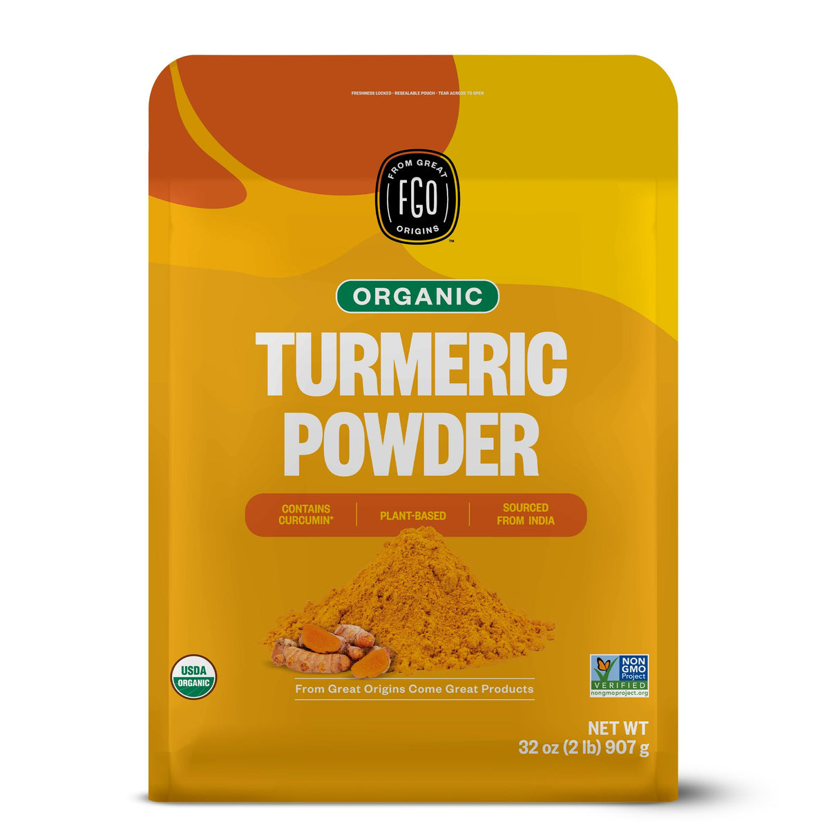 FGO Organic Turmeric Powder with Curcumin – 2 lb Bulk Resealable Pouch | USDA Organic, Non-GMO, Sourced from India