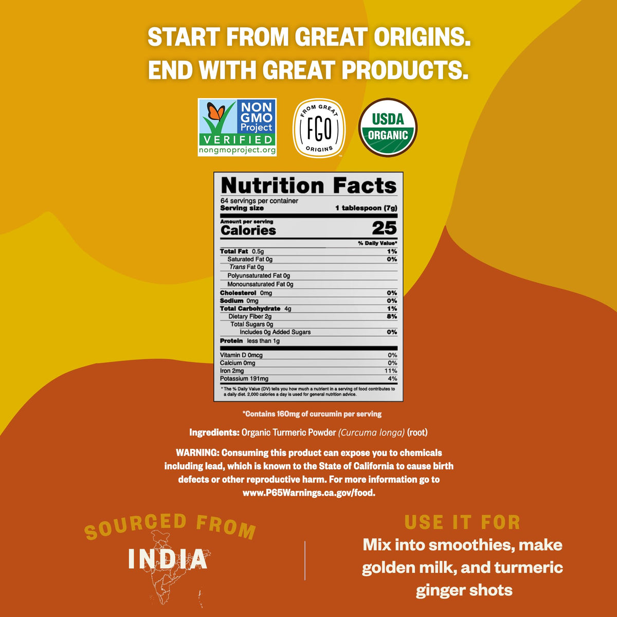 FGO Organic Turmeric Powder with Curcumin – 2 lb Bulk Resealable Pouch | USDA Organic, Non-GMO, Sourced from India