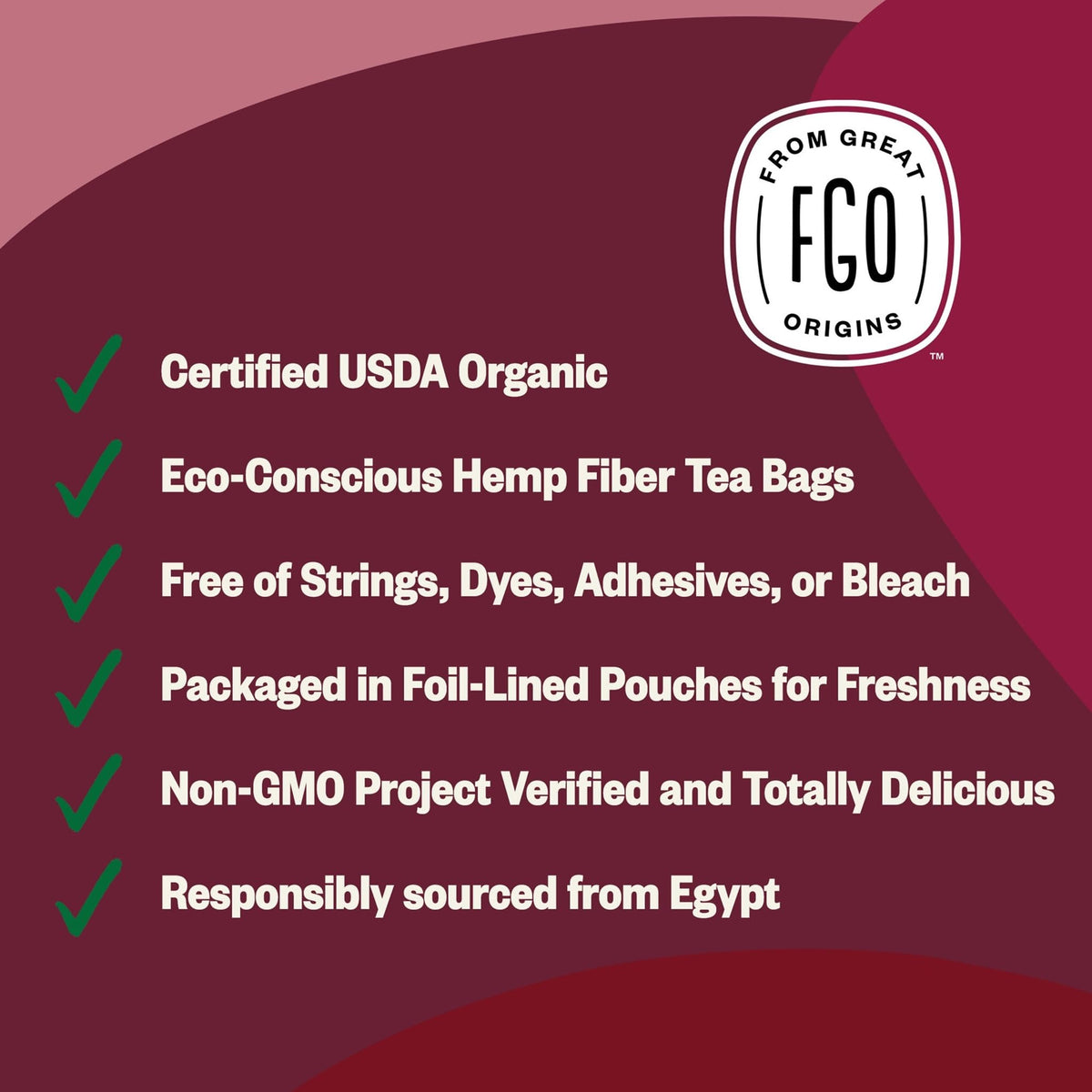 FGO Organic Hibiscus Tea – 100 Count, Eco-Conscious Tea Bags, Caffeine Free (Pack of 1)