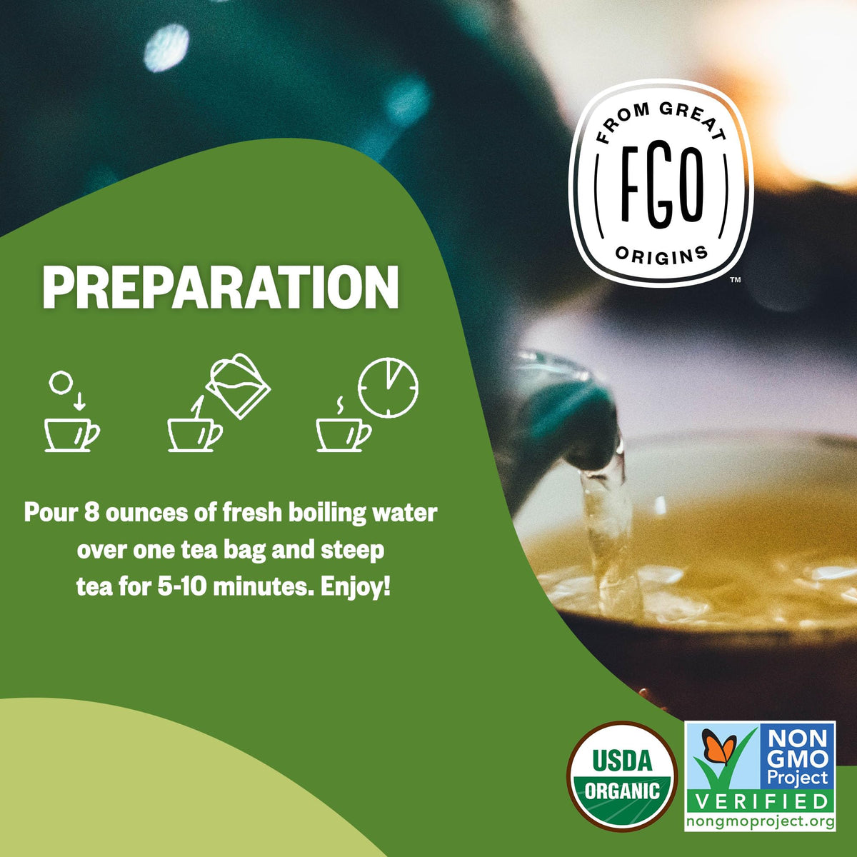 FGO Organic Lemon Balm Tea – Caffeine-Free, 100 Bags, Eco-Conscious & Resealable