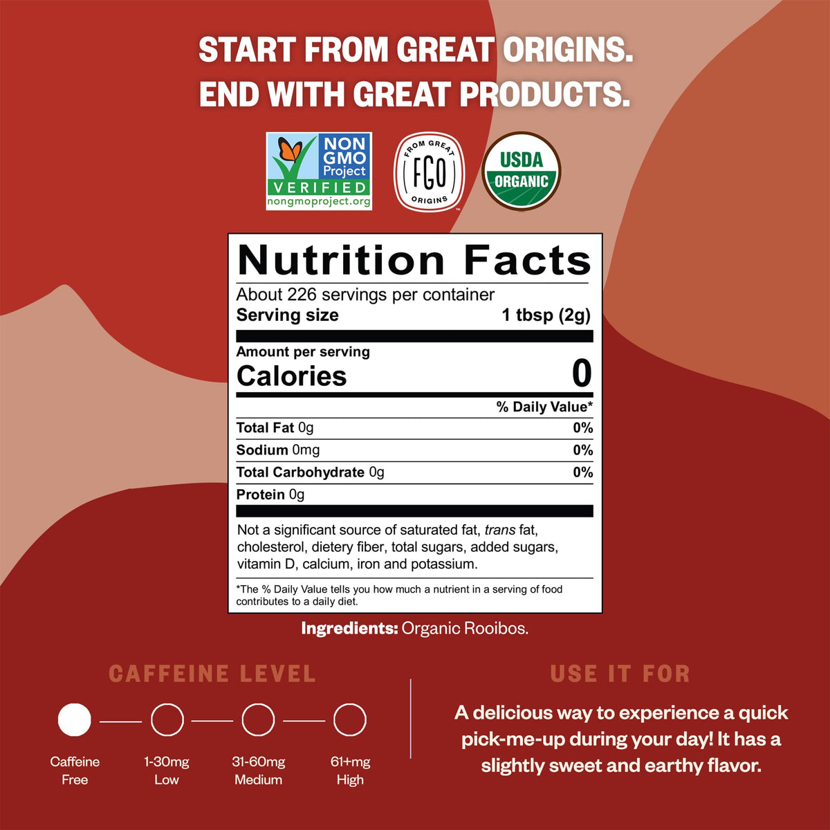 FGO Organic Rooibos Tea – Caffeine Free Loose Leaf, 16 Oz Bulk (Pack of 1)