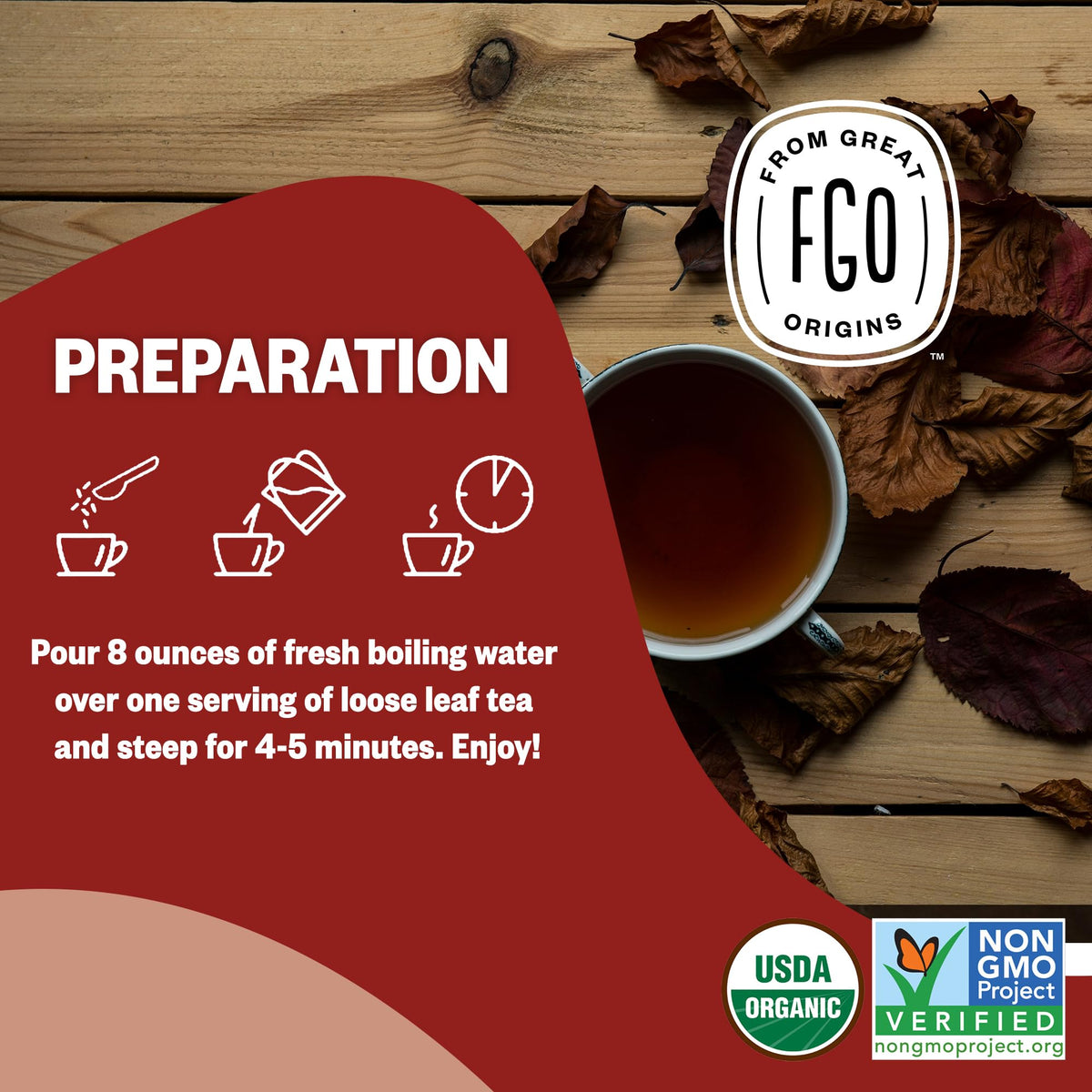 FGO Organic Rooibos Tea – Caffeine Free Loose Leaf, 16 Oz Bulk (Pack of 1)