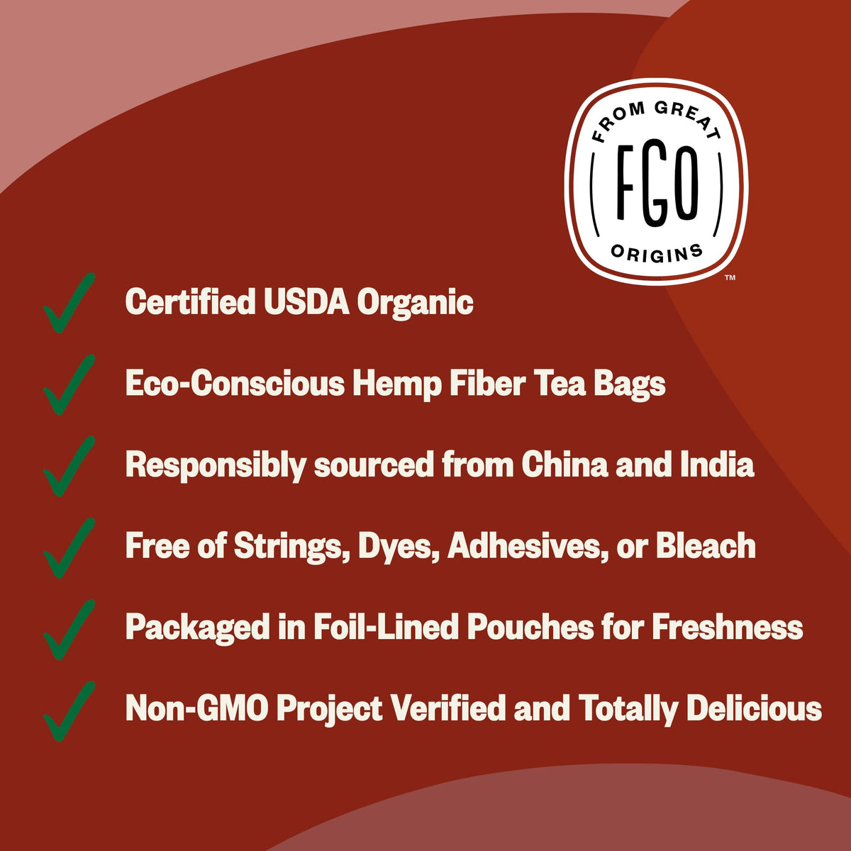FGO Organic English Breakfast Tea, 100 Eco Tea Bags, Resealable Bag (Packaging May Vary)