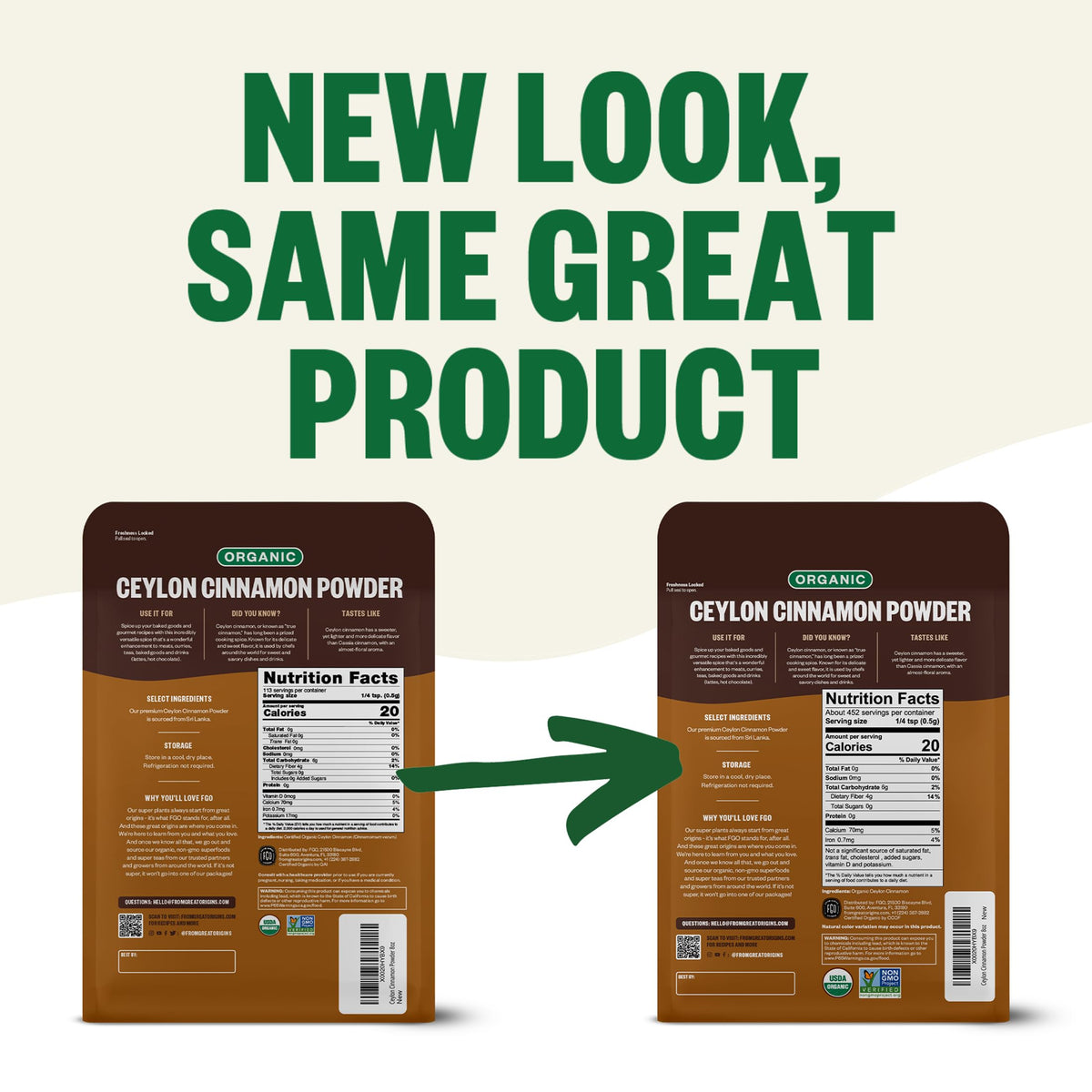 FGO Organic Ceylon Cinnamon Powder – 8oz, True Sri Lankan Cinnamon, USDA Organic & Non-GMO