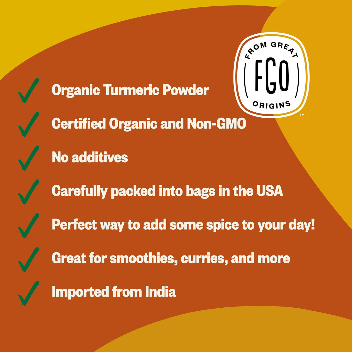 FGO Organic Turmeric Powder with Curcumin – 2 lb Bulk Resealable Pouch | USDA Organic, Non-GMO, Sourced from India