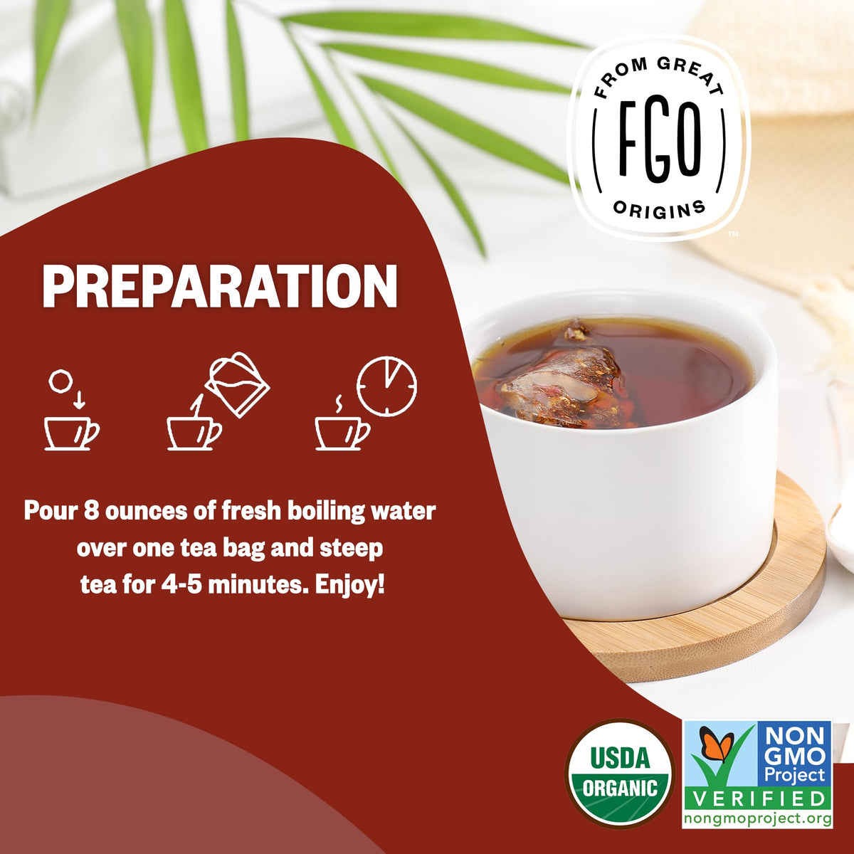 FGO Organic English Breakfast Tea, 100 Eco Tea Bags, Resealable Bag (Packaging May Vary)
