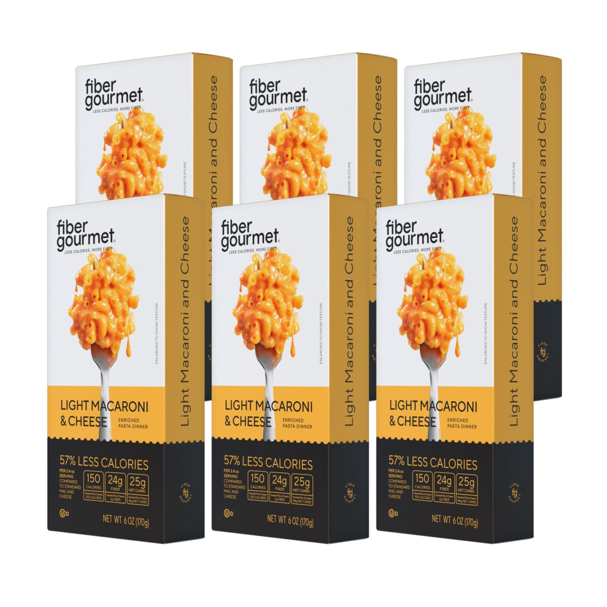 Fiber Gourmet Mac and Cheese - 24g Fiber, 150 Calories, Low Carb Pasta (6 Pack)