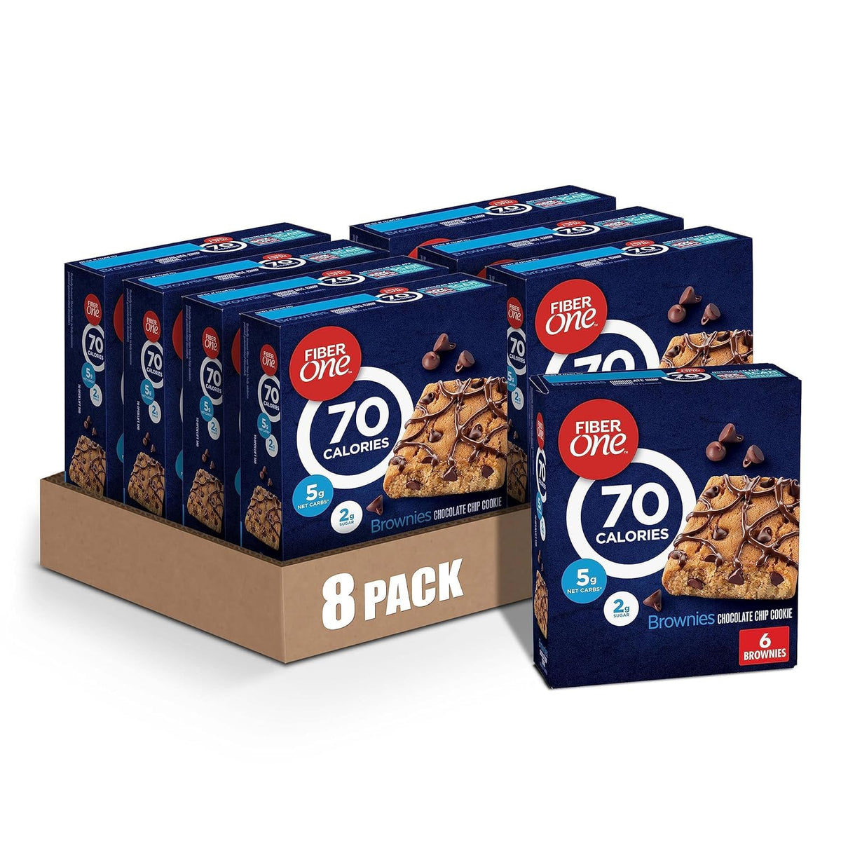 Fiber One 70 Calorie Chocolate Chip Cookie Brownie Bars — Pack of 8 (48 Bars Total, 6 Bars/Box)