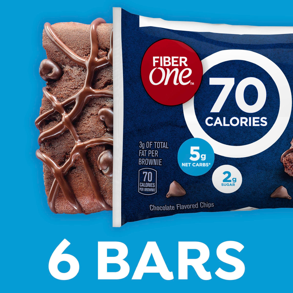 Fiber One 70 Calorie Brownies, Chocolate Fudge Snack Bars – 6 Bars per Box, Pack of 8