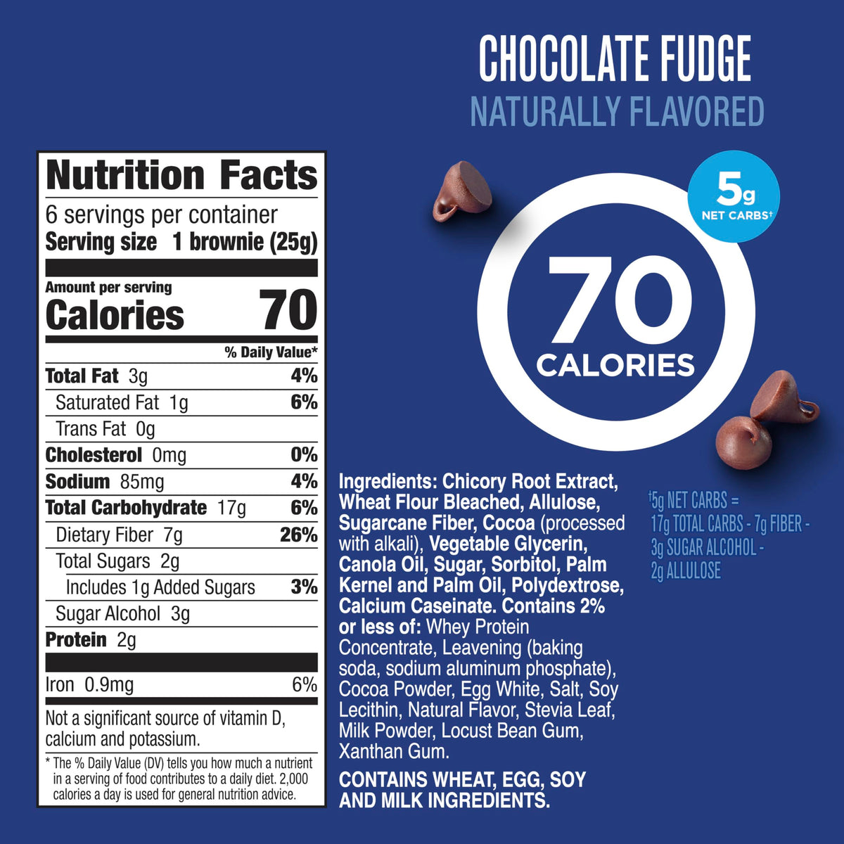 Fiber One 70 Calorie Brownies, Chocolate Fudge Snack Bars – 6 Bars per Box, Pack of 8