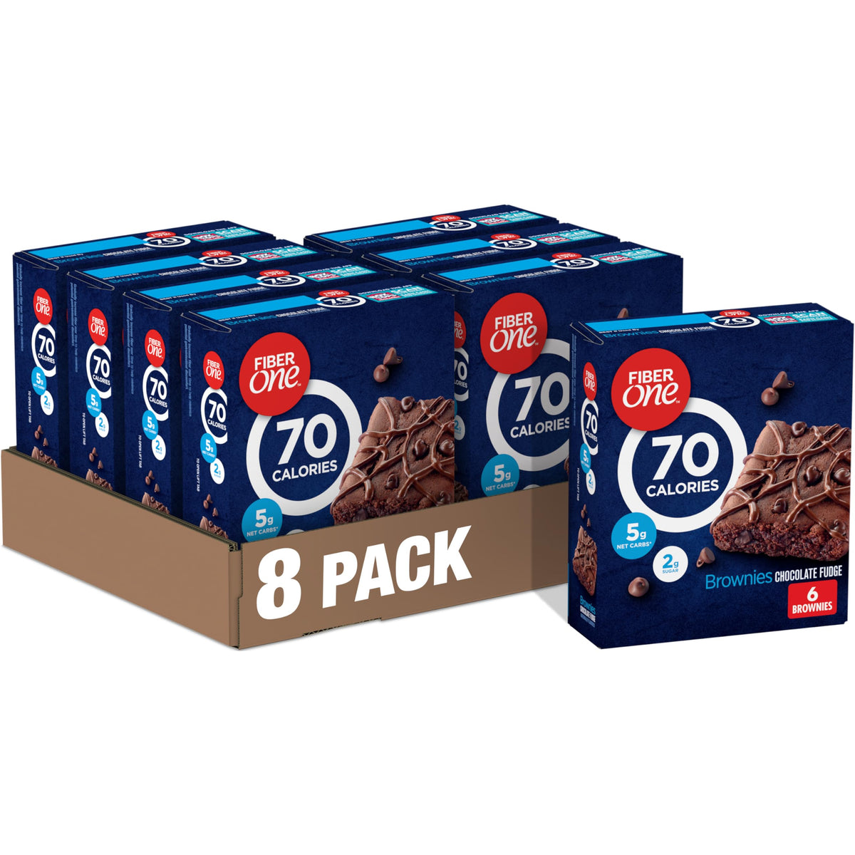 Fiber One 70 Calorie Brownies, Chocolate Fudge Snack Bars – 6 Bars per Box, Pack of 8