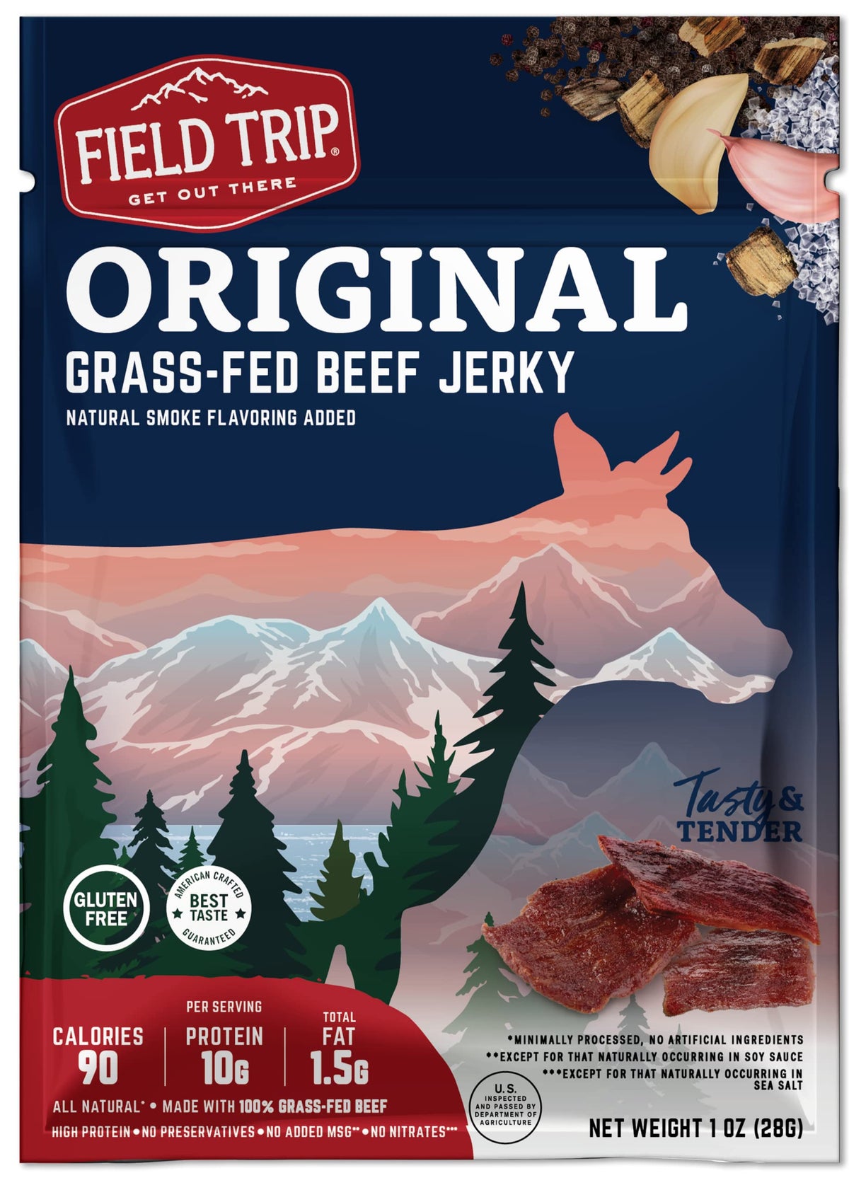 Field Trip Beef Jerky Original – 1 Oz Bag, 12 Pack Carton | Grass-Fed, Nitrate- & Preservative-Free