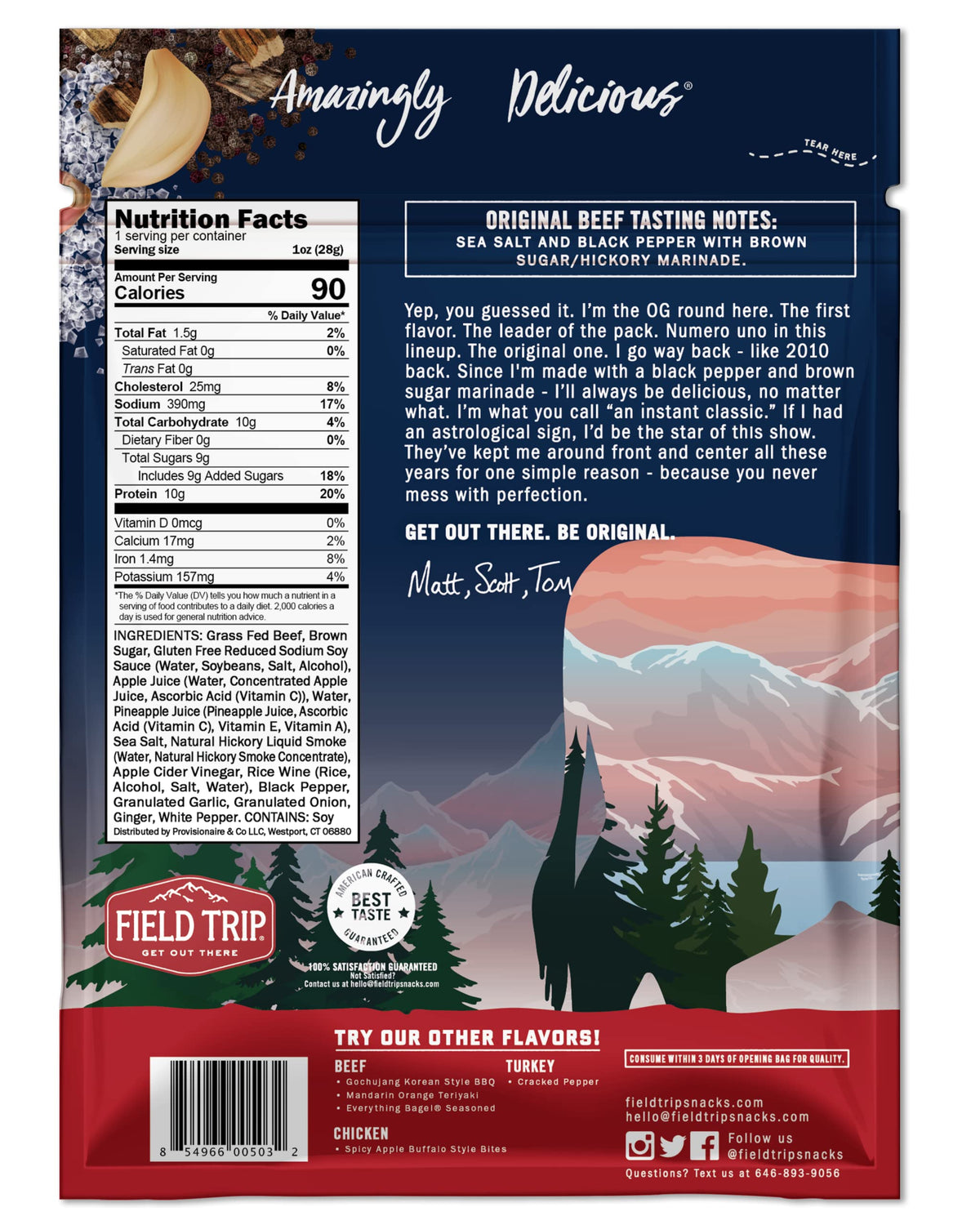 Field Trip Beef Jerky Original – 1 Oz Bag, 12 Pack Carton | Grass-Fed, Nitrate- & Preservative-Free