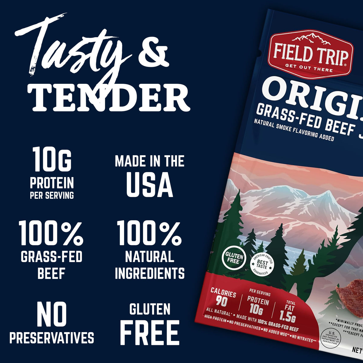 Field Trip Beef Jerky Original – 1 Oz Bag, 12 Pack Carton | Grass-Fed, Nitrate- & Preservative-Free