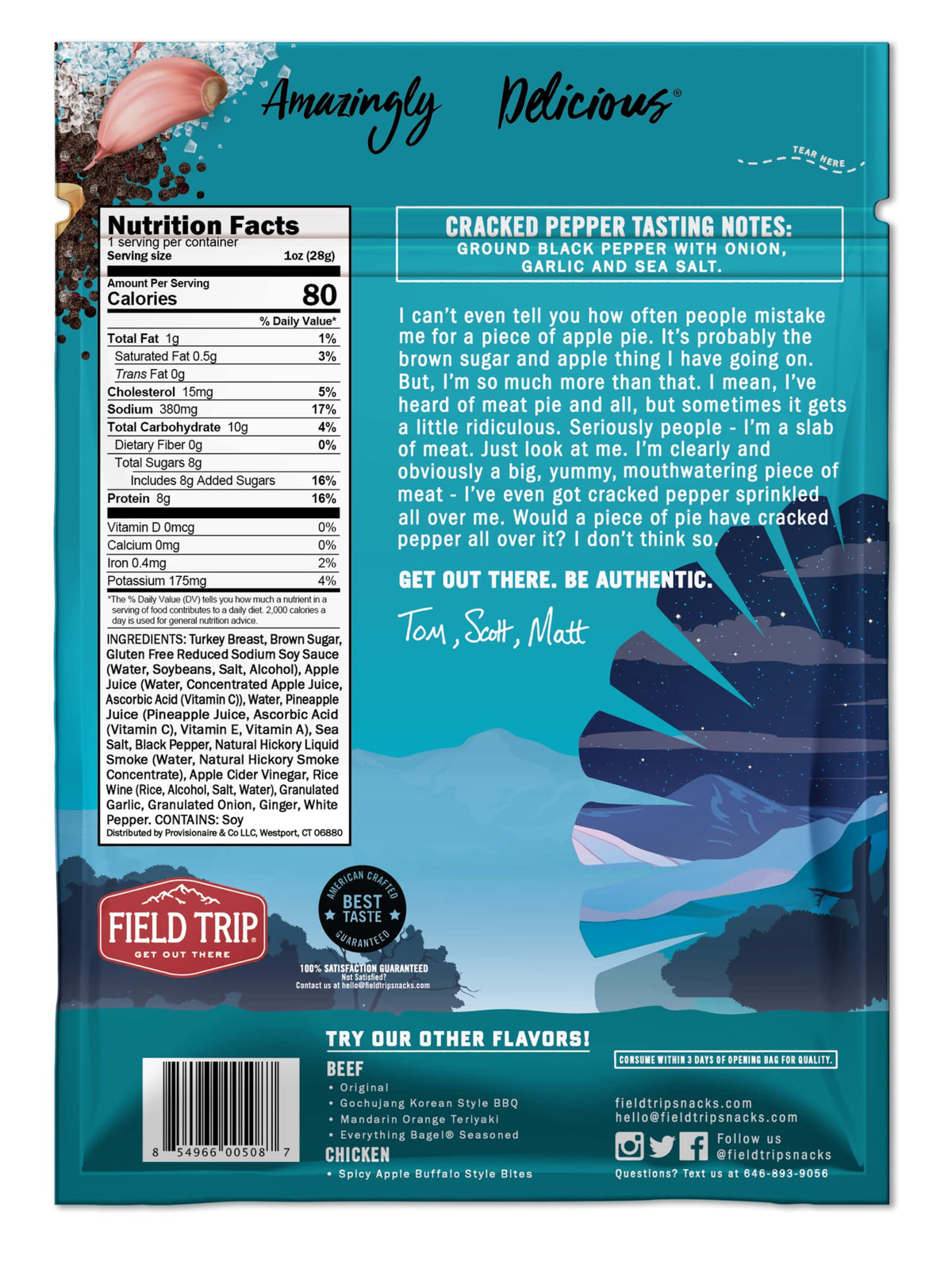 Field Trip Turkey Jerky – Gluten Free, Low Carb, High Protein Snack – 12 Pack (1 oz Bags)