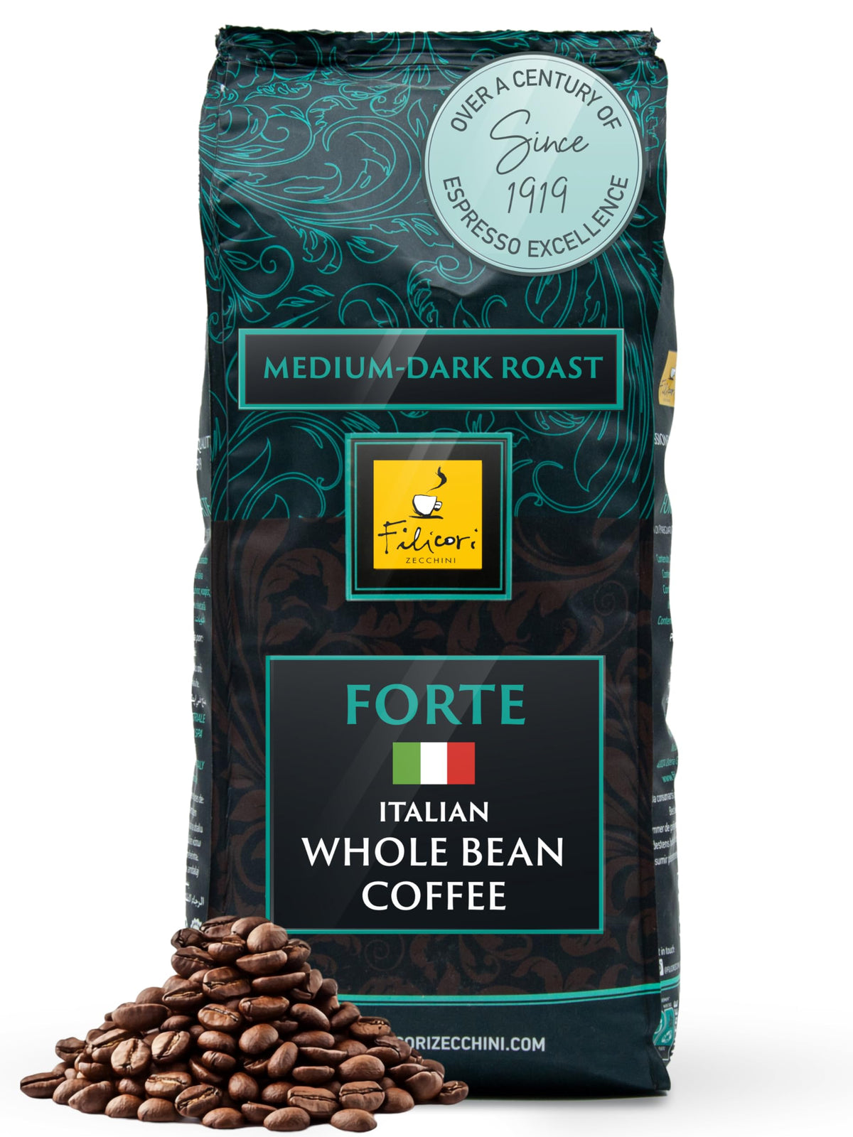Filicori Zecchini Forte Italian Espresso Beans – Bold Dark Roast, Whole Bean, 2.2lb