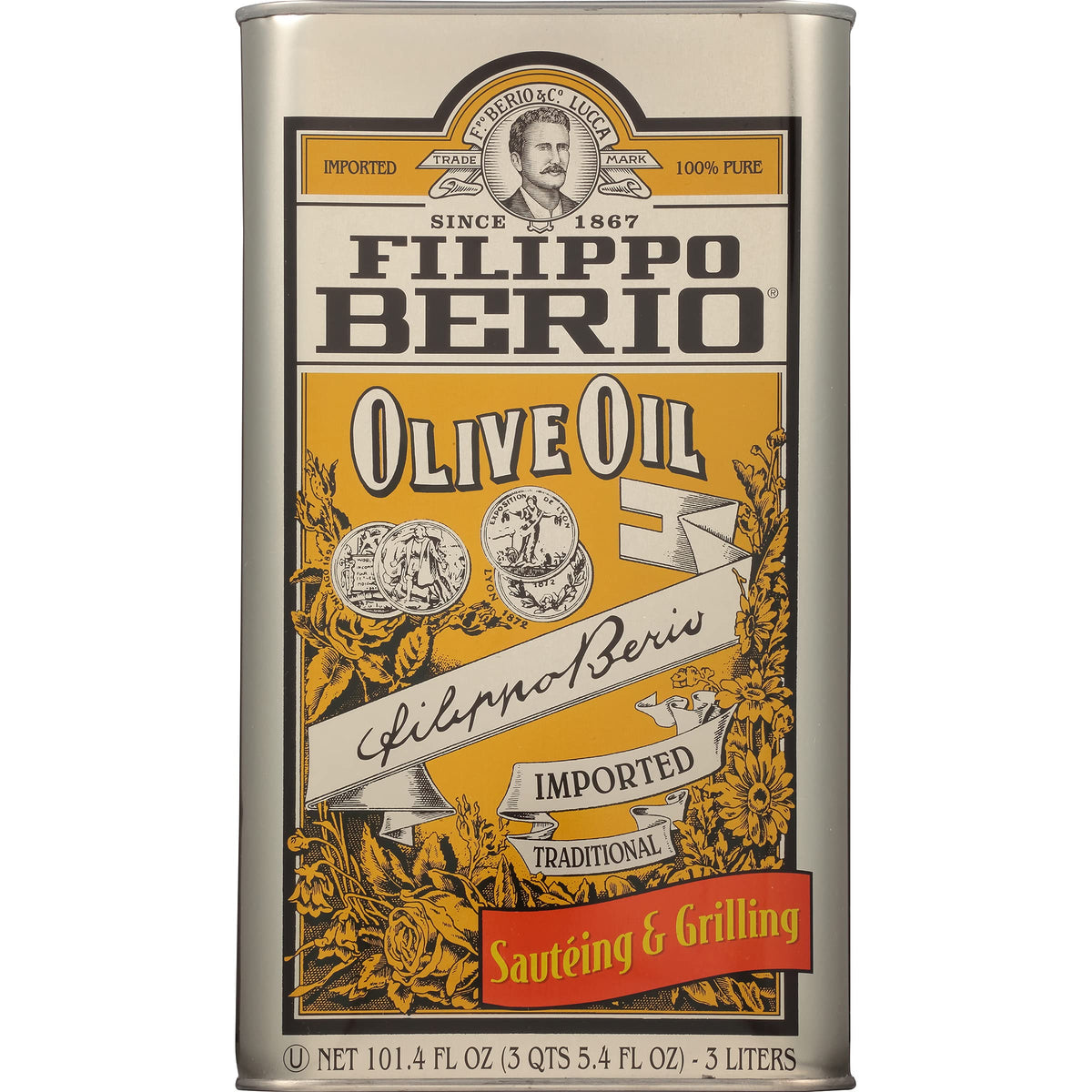 Filippo Berio Pure Olive Oil, 101.4 oz Tin – Mild Flavor, Kosher Certified