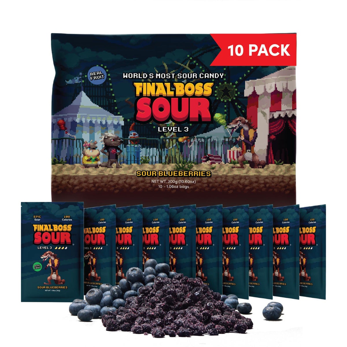 Final Boss Sour Blueberry Level 3 – 10 Pack, Real Dried Fruit, Clean Label
