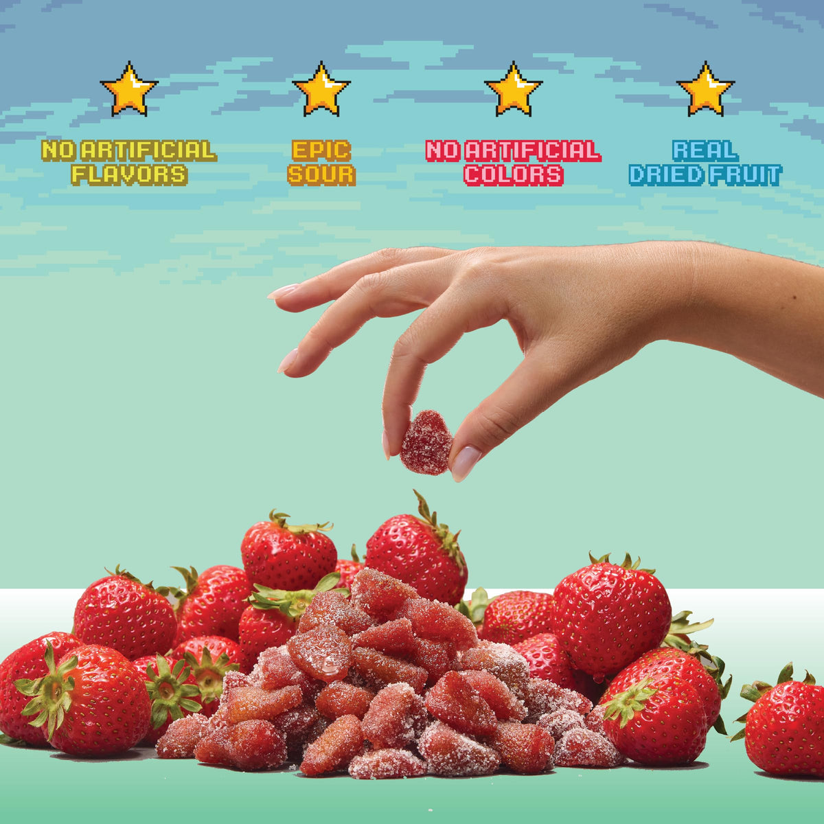 Final Boss Sour Candy Strawberry Level 2, 10-Pack | Real Dried Fruit, Clean Label