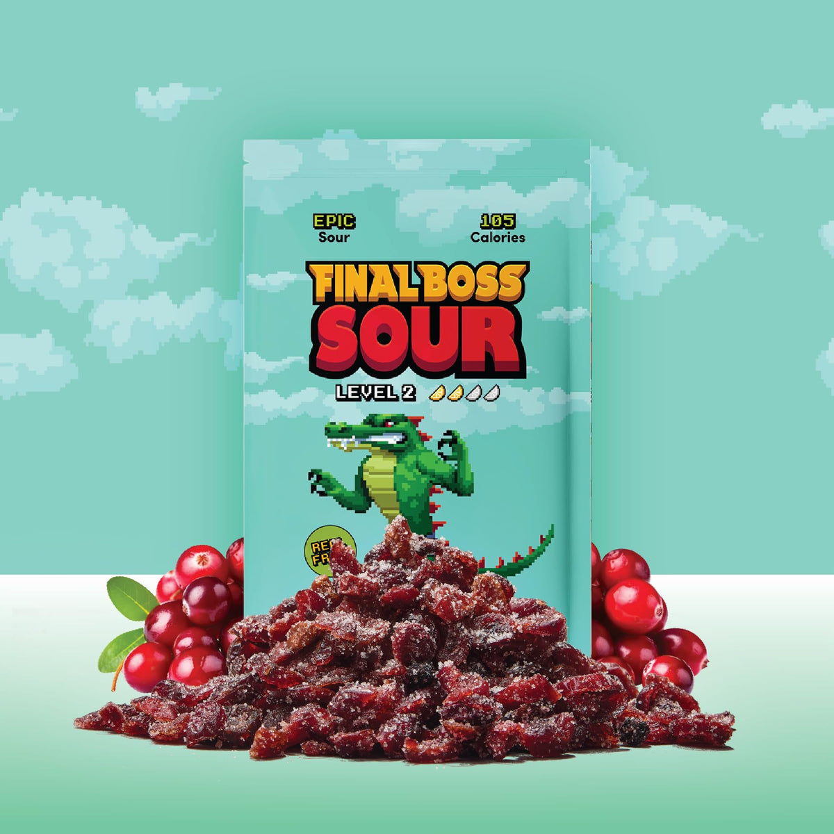 Final Boss Sour Cranberry Level 2 – 10 Pack | Real Fruit Chews, Clean Label