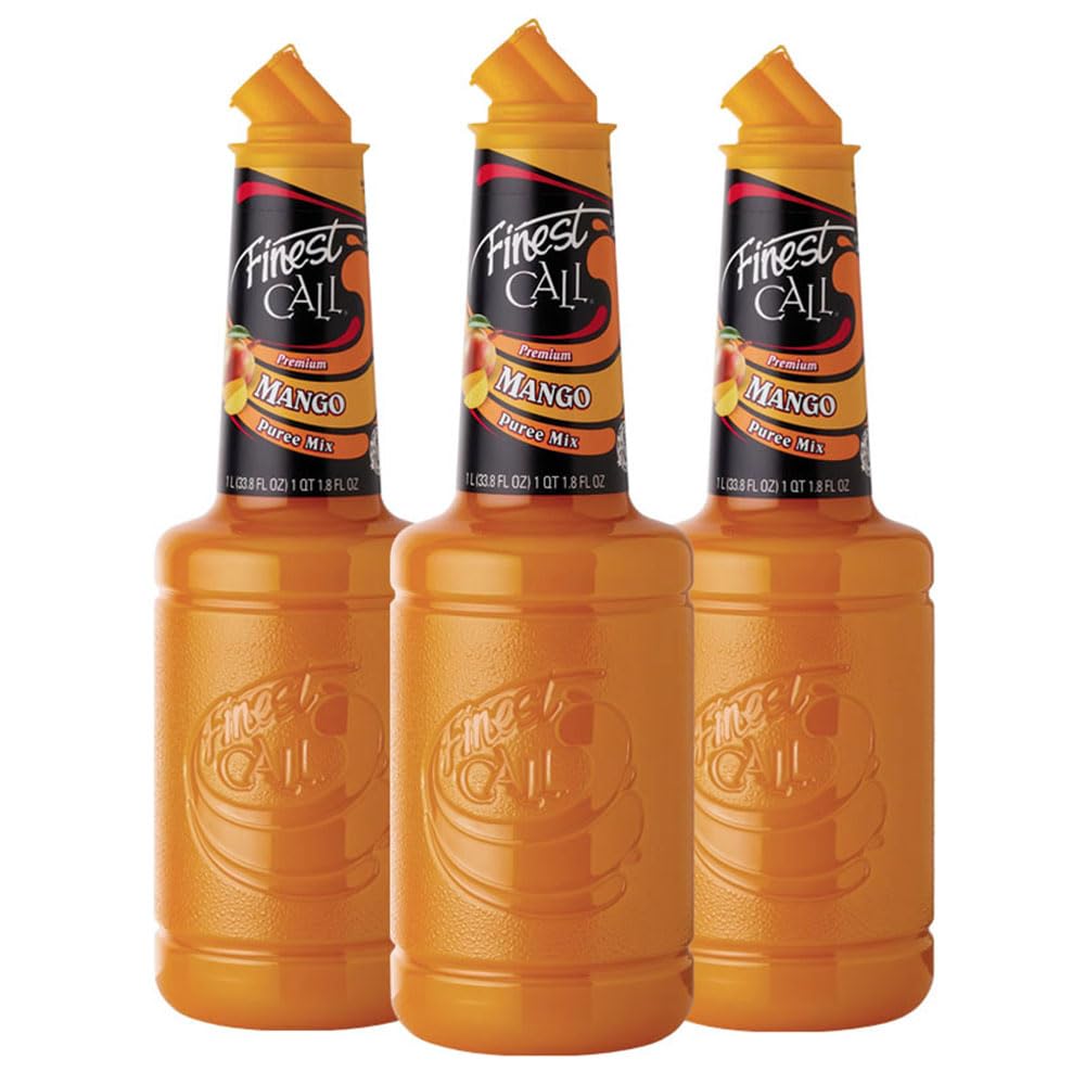 Finest Call Premium Mango Fruit Puree Drink Mix – 1 Liter Bottle (33.8 fl oz), Pack of 3