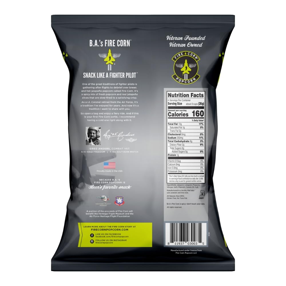 Fire Corn Jalapeño Popcorn Pack of 6 – Gluten Free, Non-GMO Sharing Bags | Veteran-Owned Brand