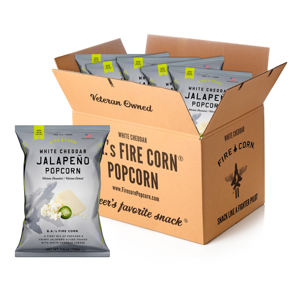 Fire Corn Jalapeño White Cheddar Popcorn – 6-Pack (4.5 oz Each) | Gluten Free & Non-GMO