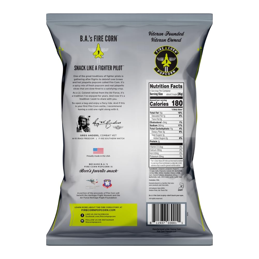 Fire Corn Jalapeño White Cheddar Popcorn – 6-Pack (4.5 oz Each) | Gluten Free & Non-GMO
