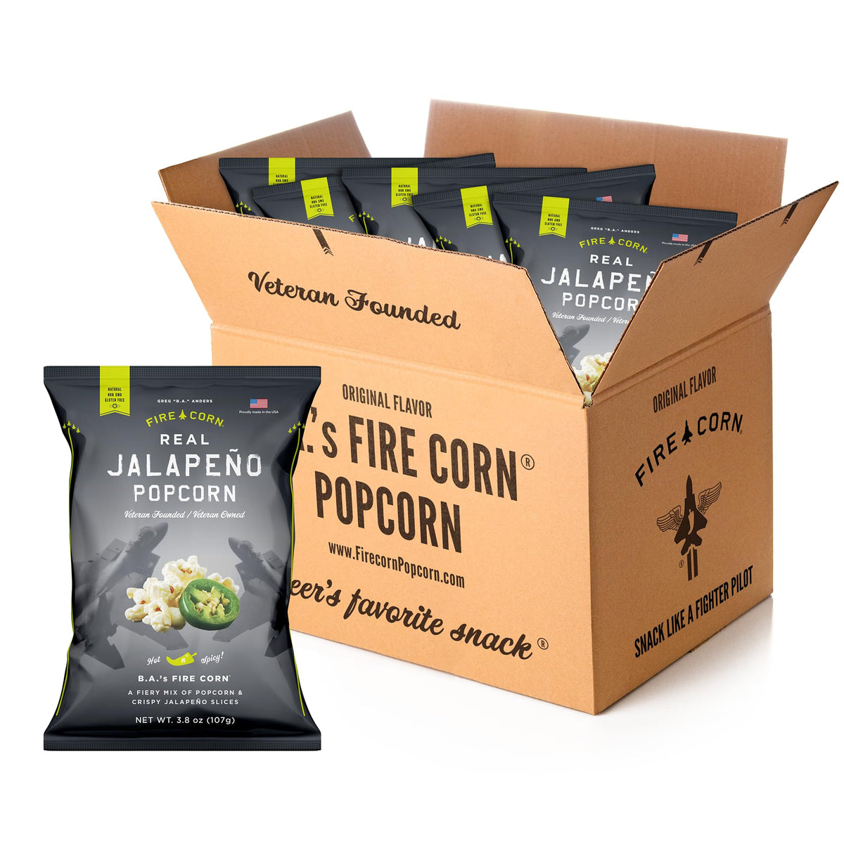 Fire Corn Jalapeño Popcorn Pack of 6 – Gluten Free, Non-GMO Sharing Bags | Veteran-Owned Brand