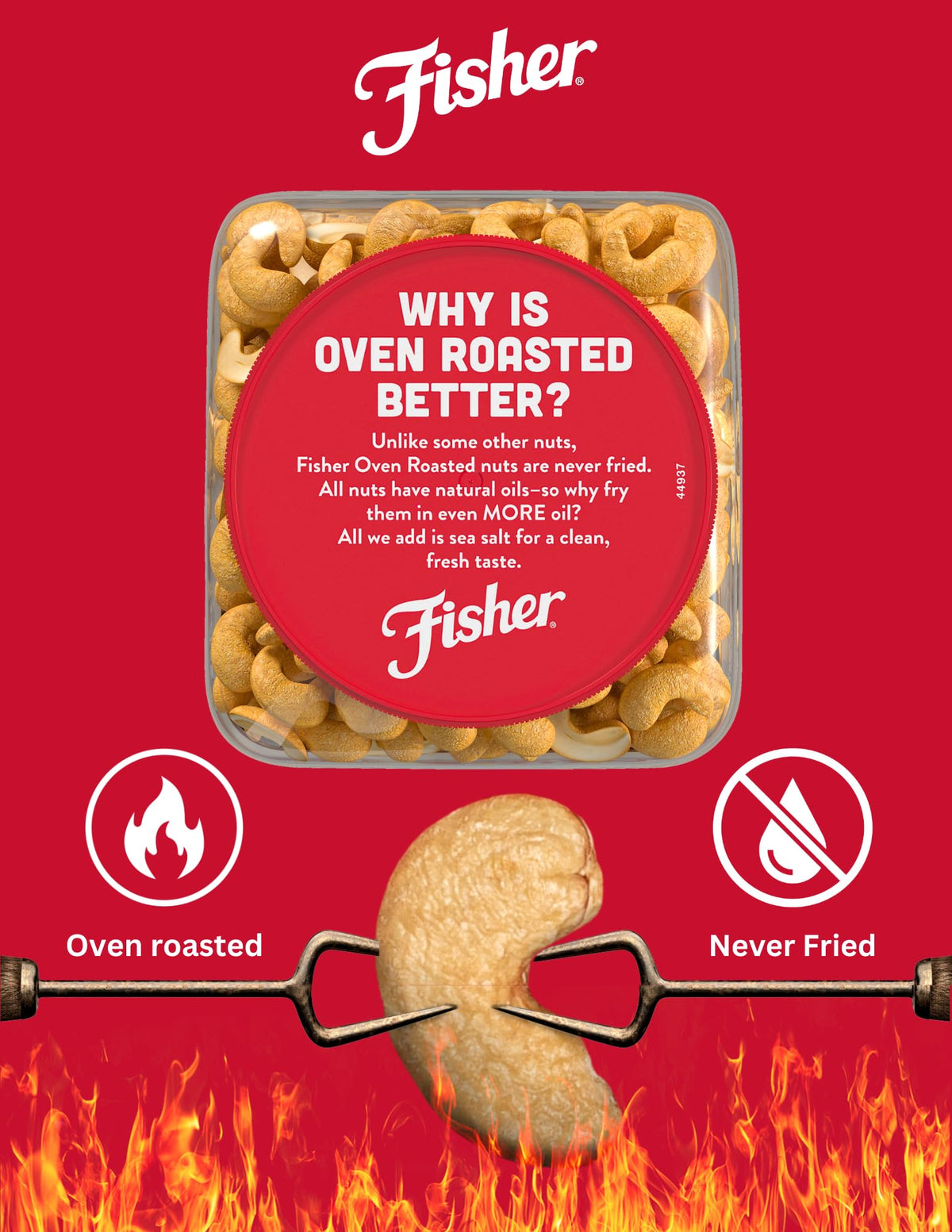 Fisher Oven Roasted Never Fried Whole Cashews — 24 oz, Sea Salt, No Oil