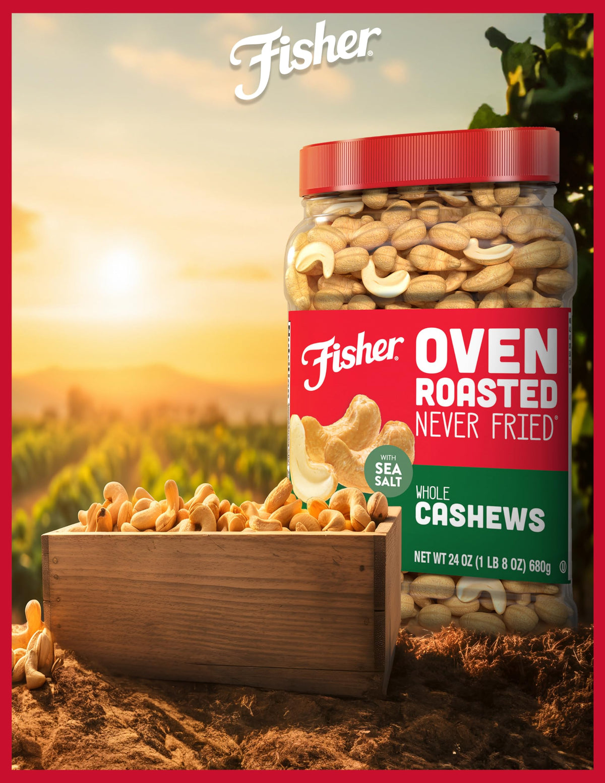 Fisher Oven Roasted Never Fried Whole Cashews — 24 oz, Sea Salt, No Oil
