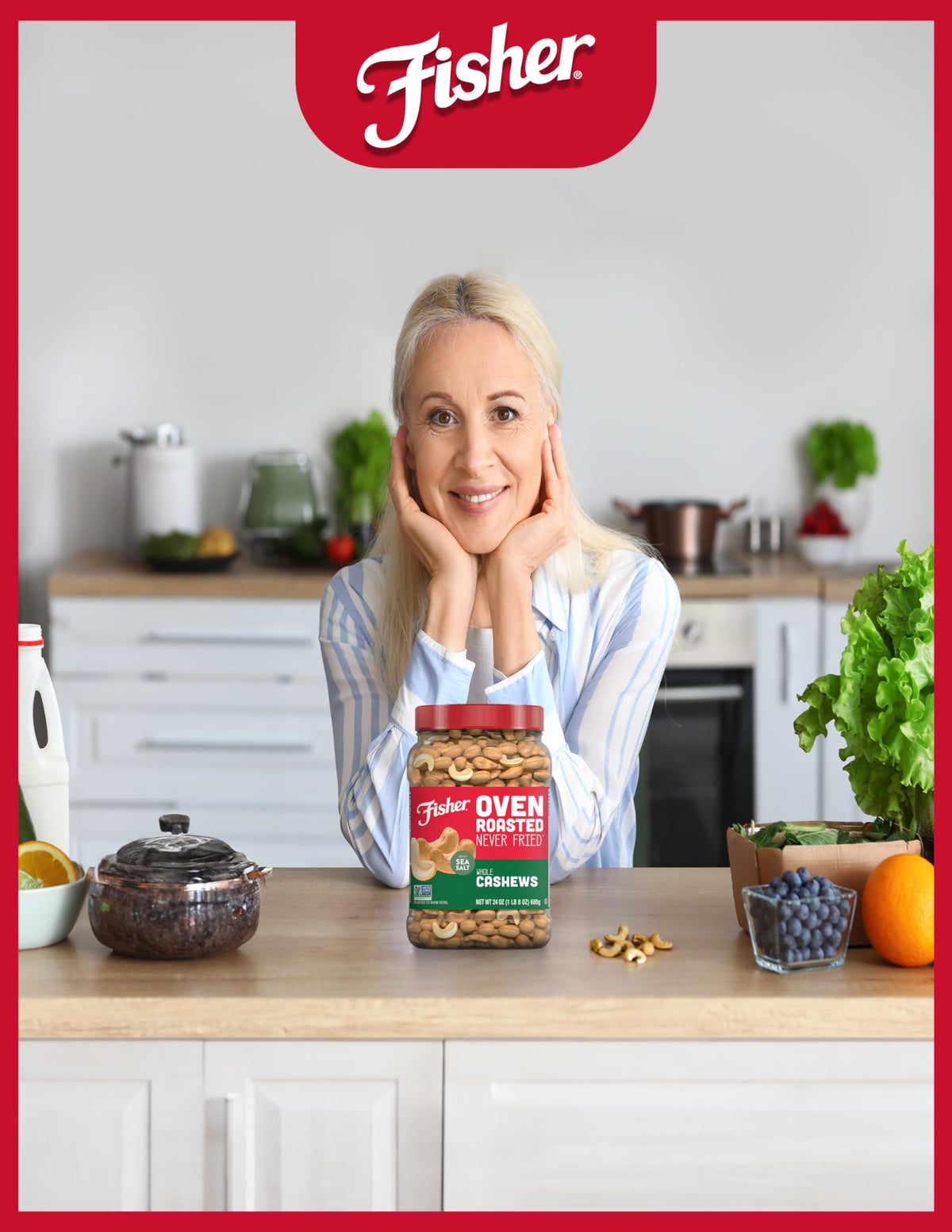 Fisher Oven Roasted Never Fried Whole Cashews — 24 oz, Sea Salt, No Oil