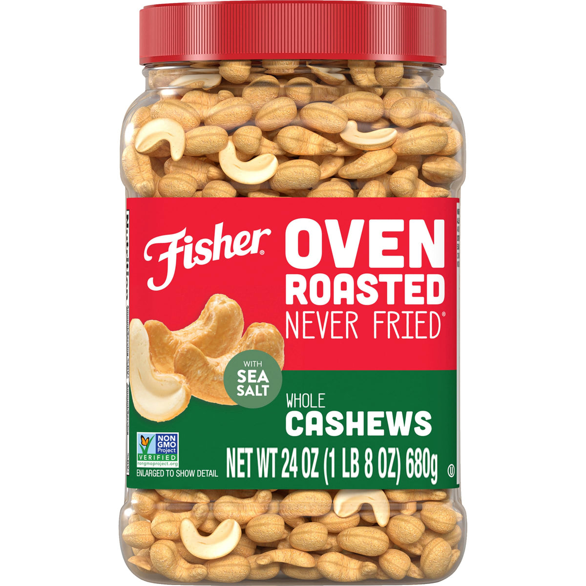 Fisher Oven Roasted Never Fried Whole Cashews — 24 oz, Sea Salt, No Oil
