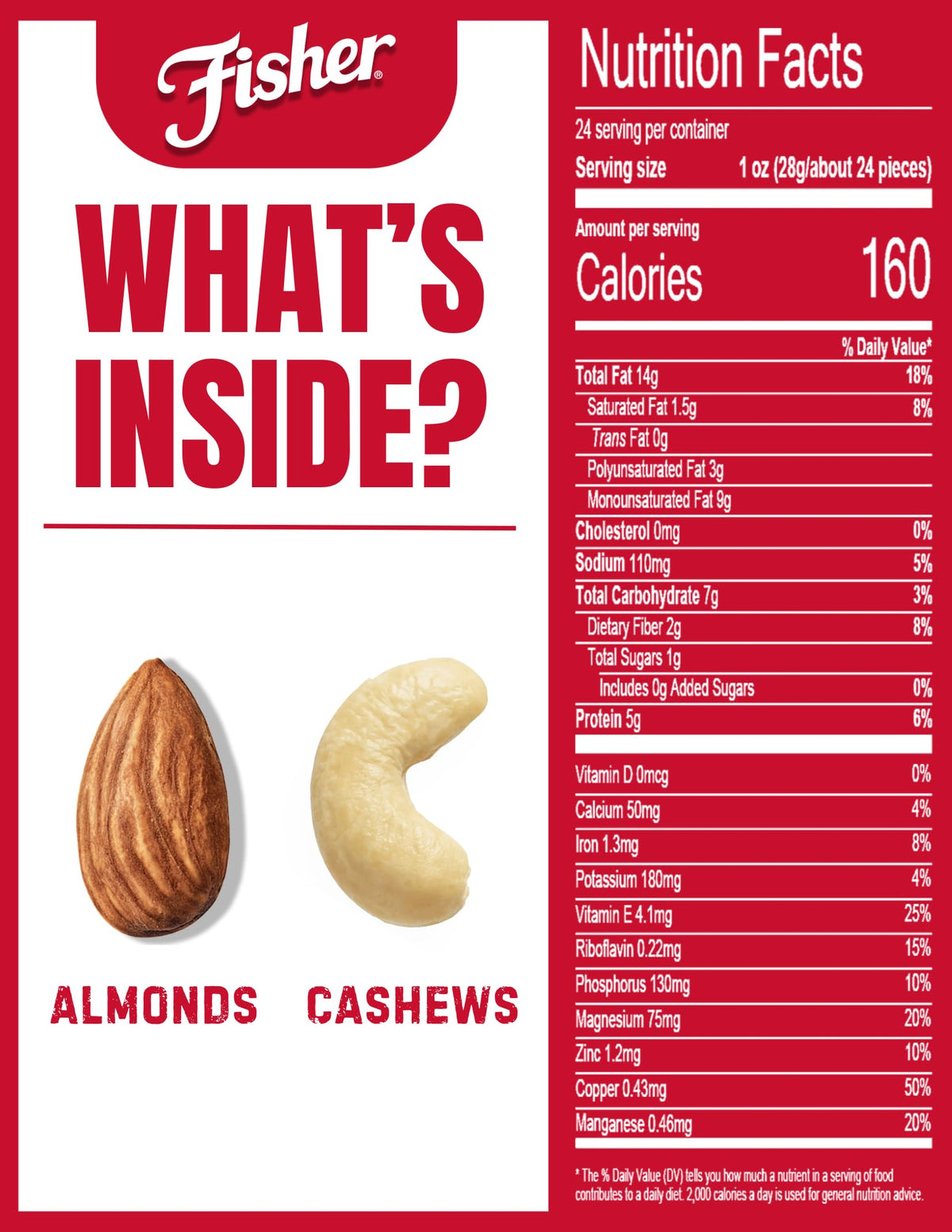 Fisher Oven Roasted Never Fried Almond & Cashew Blend - 24 oz | No Oil, Non-GMO, Gluten Free
