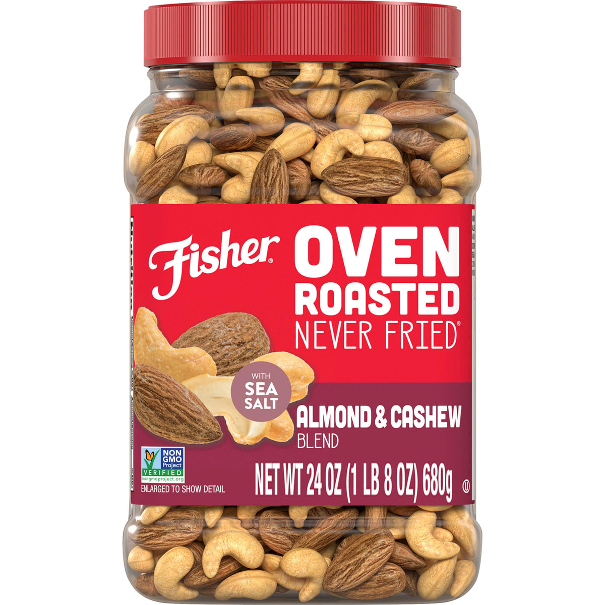 Fisher Oven Roasted Never Fried Almond & Cashew Blend - 24 oz | No Oil, Non-GMO, Gluten Free