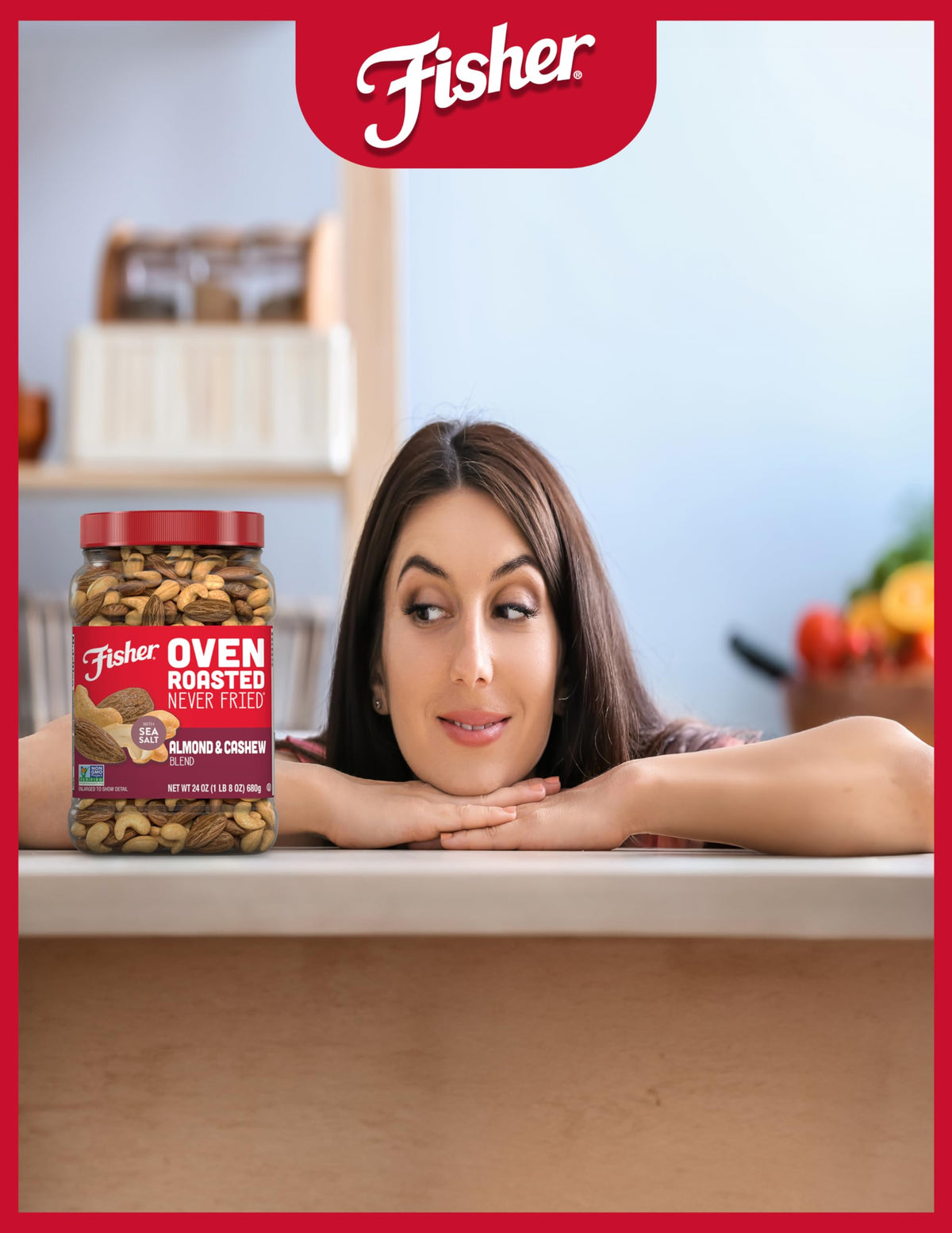 Fisher Oven Roasted Never Fried Almond & Cashew Blend - 24 oz | No Oil, Non-GMO, Gluten Free
