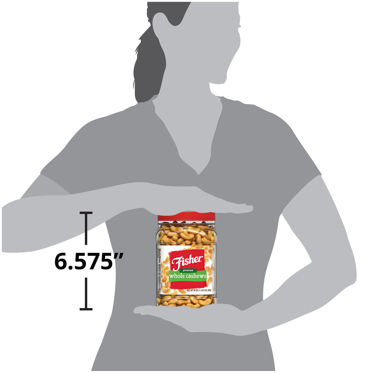 Fisher Snack Premium Whole Cashews – 24 oz Roasted with Sea Salt, No Artificial Colors or Flavors, Recyclable Jar