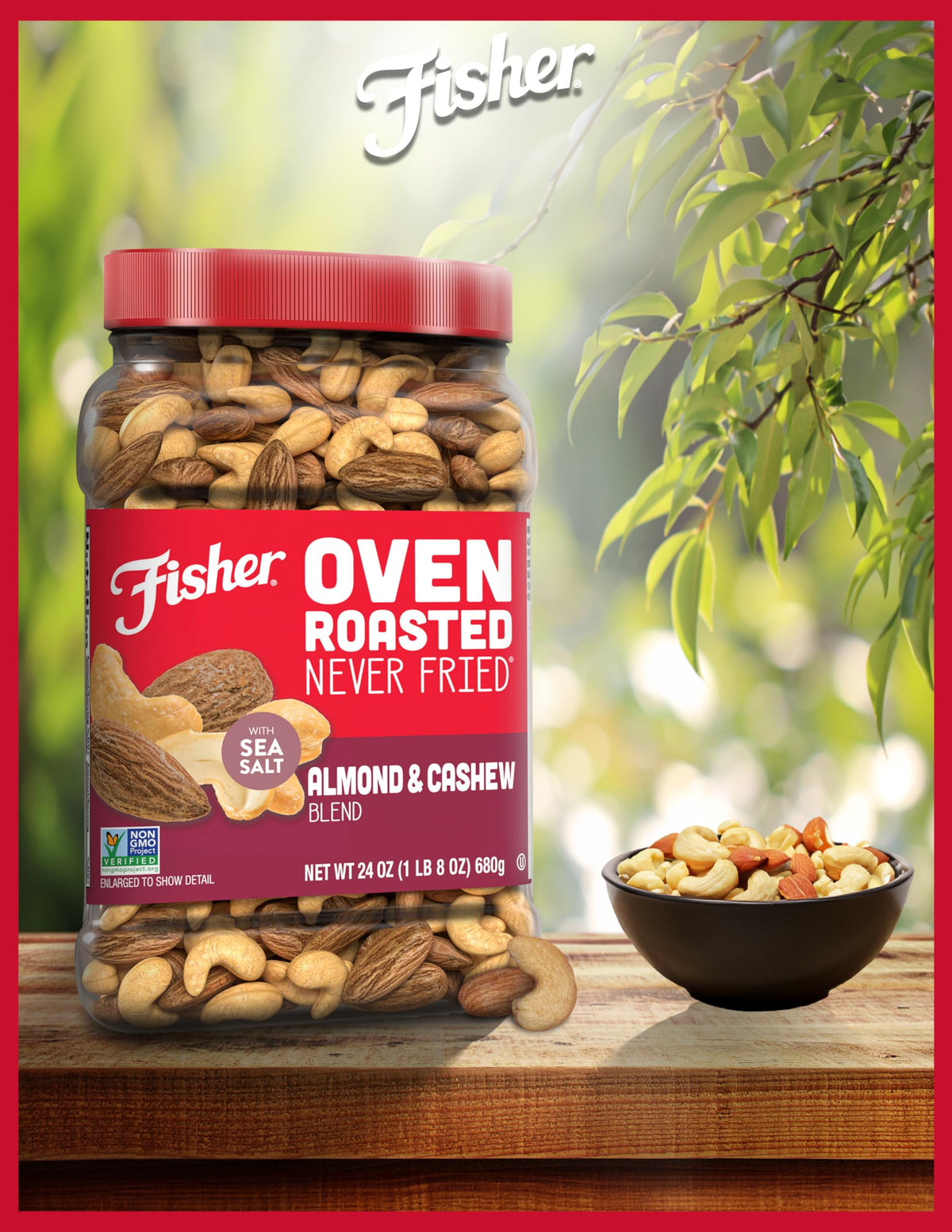 Fisher Oven Roasted Never Fried Almond & Cashew Blend - 24 oz | No Oil, Non-GMO, Gluten Free