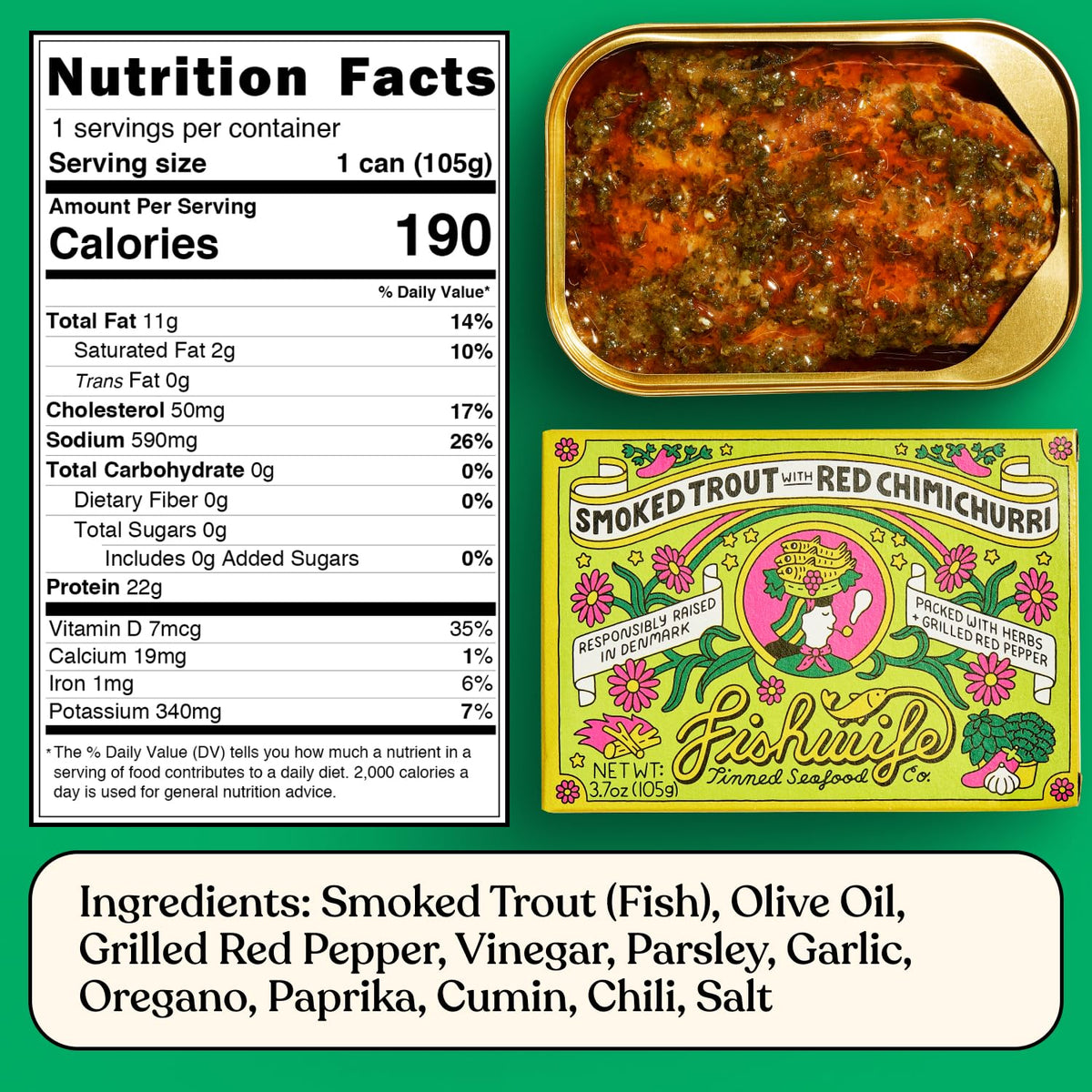 Fishwife Smoked Rainbow Trout with Red Chimichurri 3-Pack | ASC-Sustainable, Gluten Free