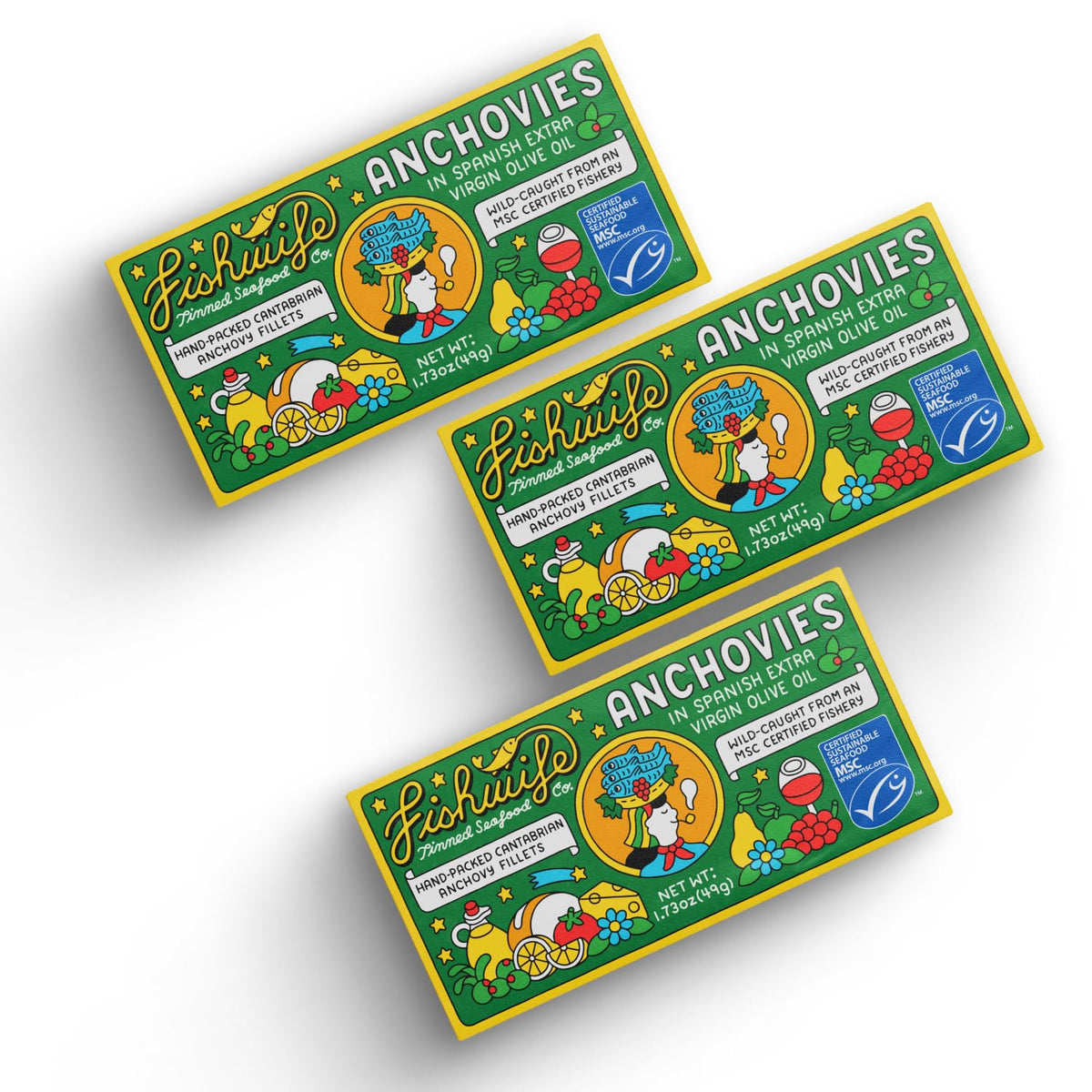Fishwife Cantabrian Anchovies 3-Pack – MSC-Certified, Hand-Packed in Spanish EVOO
