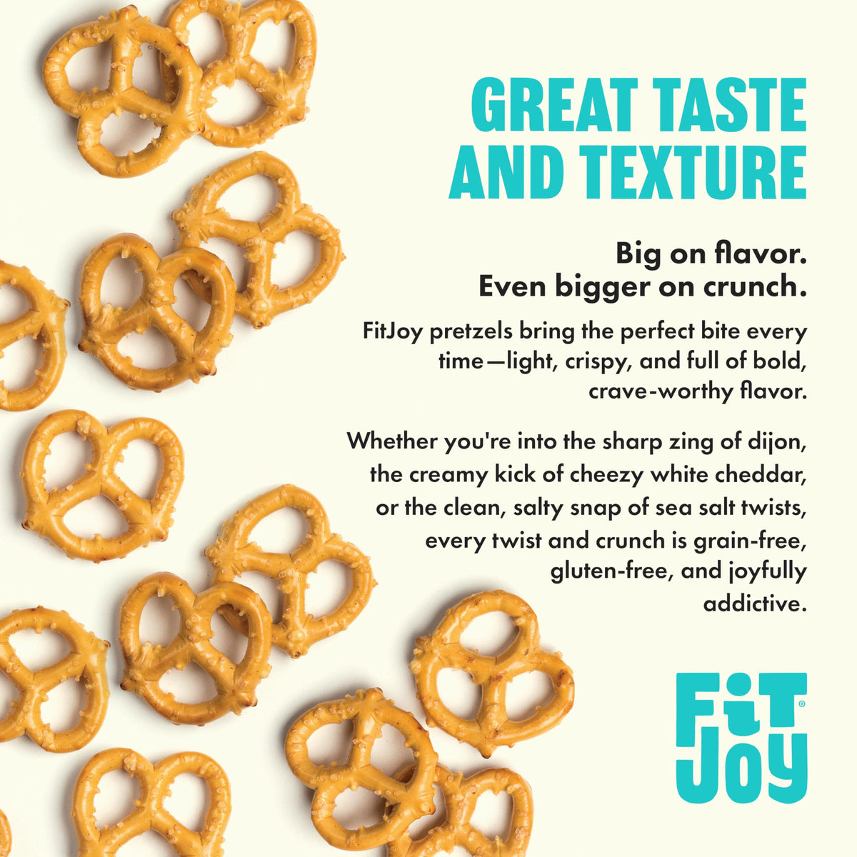 FitJoy Pretzel Variety Pack 24 (0.5 oz) – Tangy Dijon Mustard, Sea Salt & Cheezy White Cheddar | Grain-Free, Dairy/Nut/Gluten Free