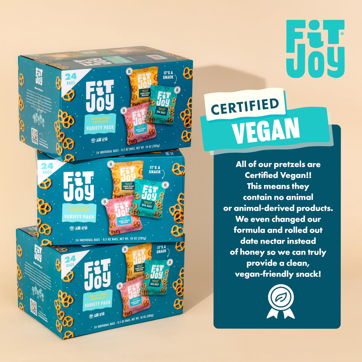 FitJoy Pretzel Variety Pack 24 (0.5 oz) – Tangy Dijon Mustard, Sea Salt & Cheezy White Cheddar | Grain-Free, Dairy/Nut/Gluten Free