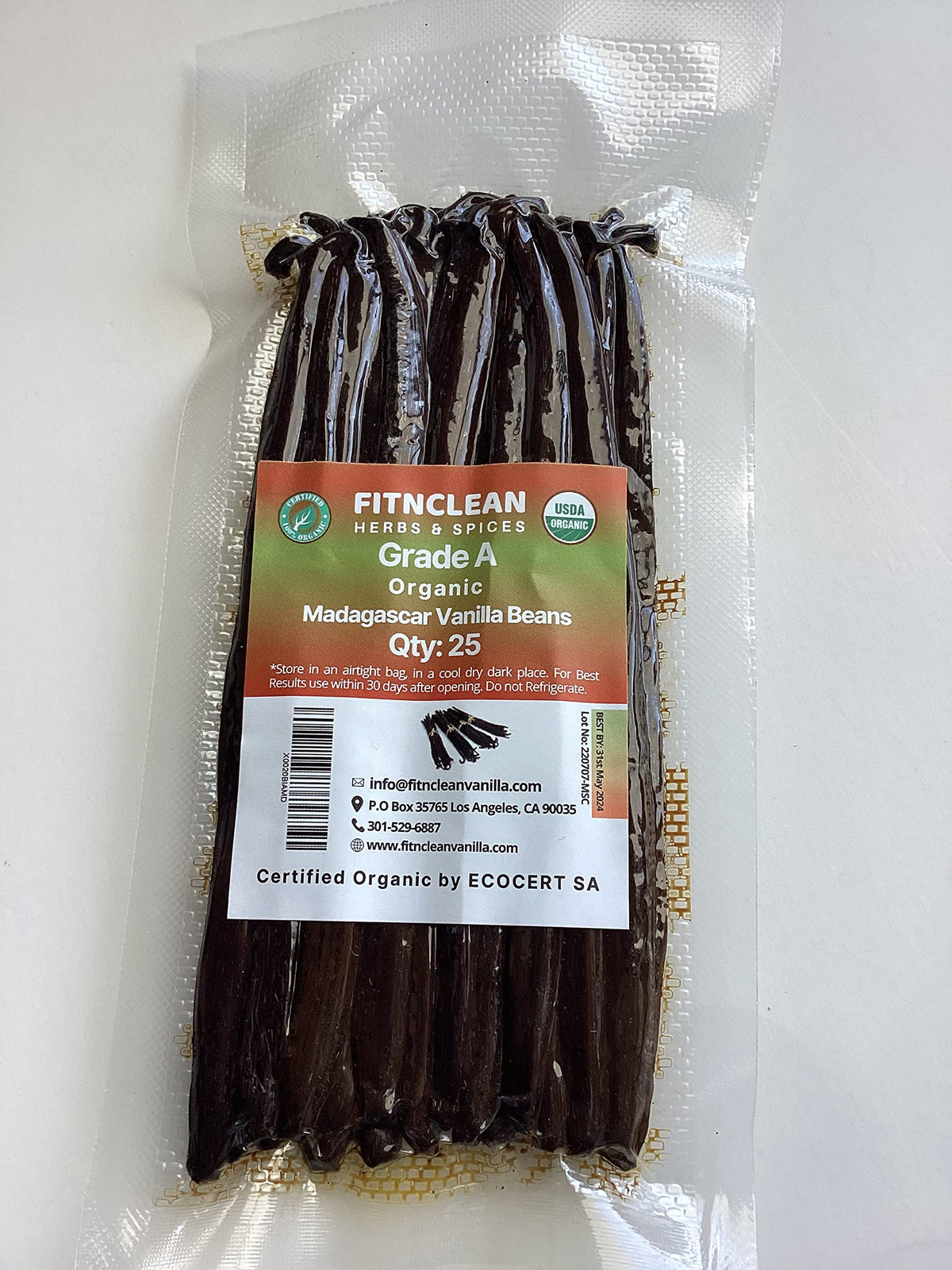 FITNCLEAN VANILLA: 25 Organic Madagascar Vanilla Beans Grade A – USDA Organic Bourbon Vanilla for Extract & Baking