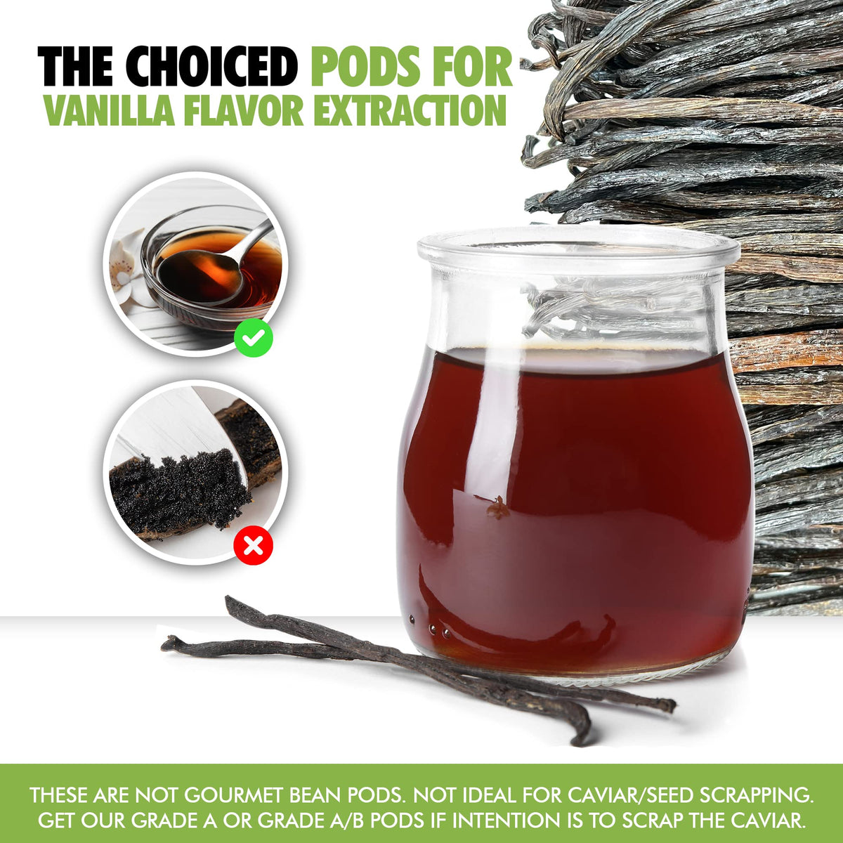 FITNCLEAN Vanilla Pods — 55 Organic Madagascar Bourbon Grade B (4–5 inches), USDA Organic