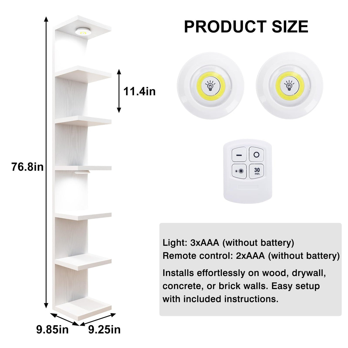 Fixwal 7 Tier Wall Shelf with LED Lights Lack Shelf for Room Deocr (White)