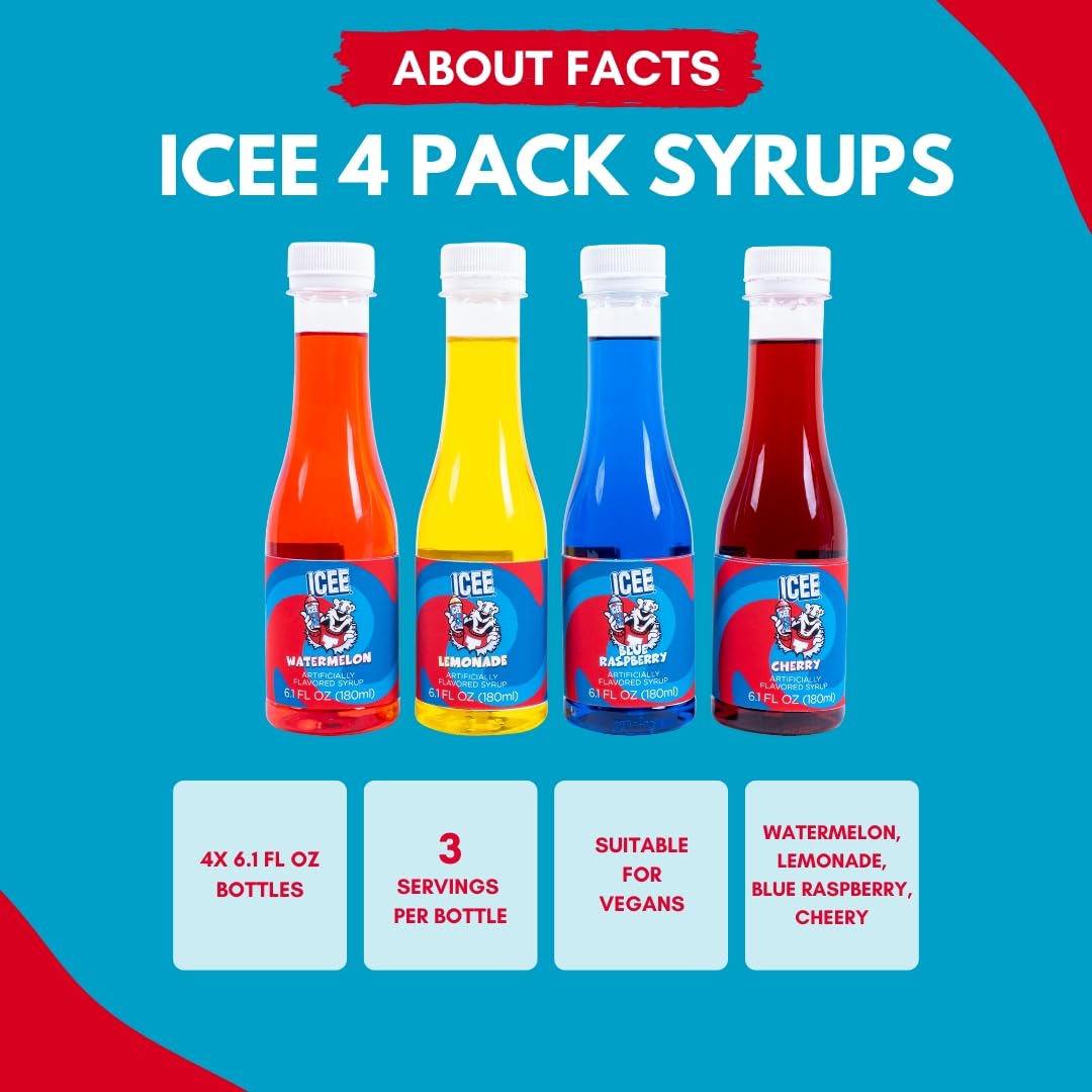 Fizz Creations ICEE 4 Pack Slushie Syrups — Watermelon, Lemonade, Blue Raspberry & Cherry