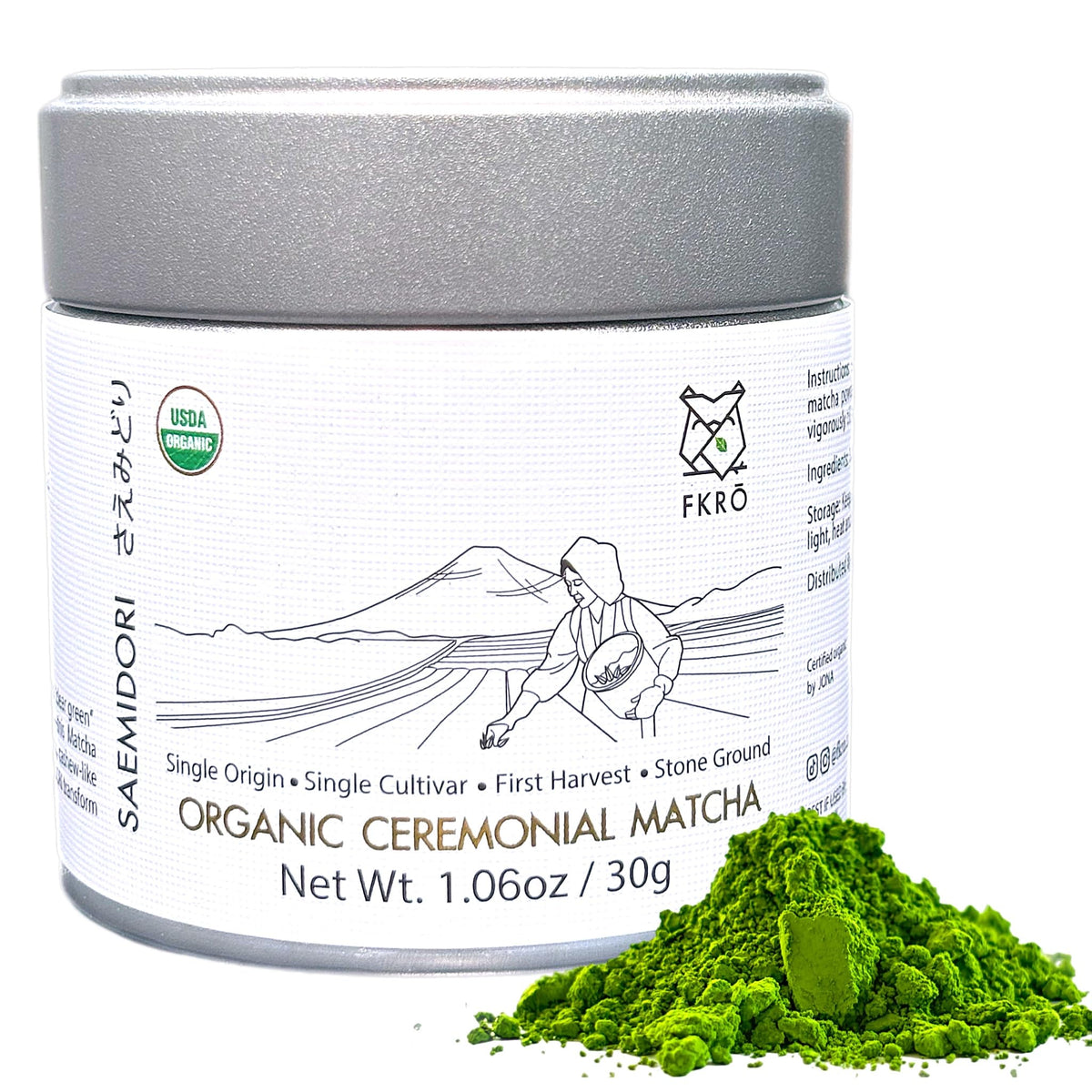 FKRO Organic Ceremonial Grade Matcha — Saemidori, 1st Harvest, Single Origin | Fresh Monthly 30g Tin