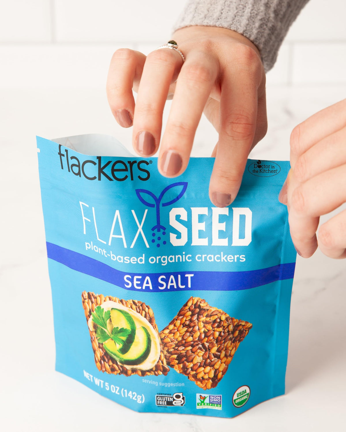 Flackers Organic Sea Salt Flax Seed Crackers – Gluten Free, High Fiber, Low Net Carbs, Vegan Keto Snack (4 x 5 oz)