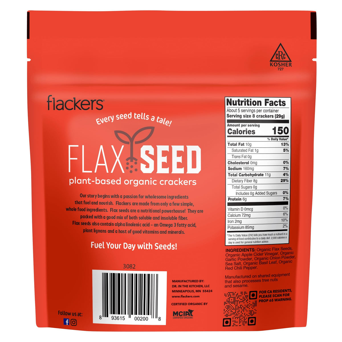 Flackers Organic Variety Flax Seed Crackers — Gluten Free, High Fiber, Low Net Carbs, Plant Protein, Vegan Keto Snack | 4-Pack 5 oz