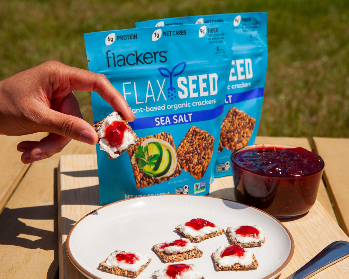 Flackers Organic Sea Salt Flax Seed Crackers – Gluten Free, High Fiber, Low Net Carbs, Vegan Keto Snack (4 x 5 oz)